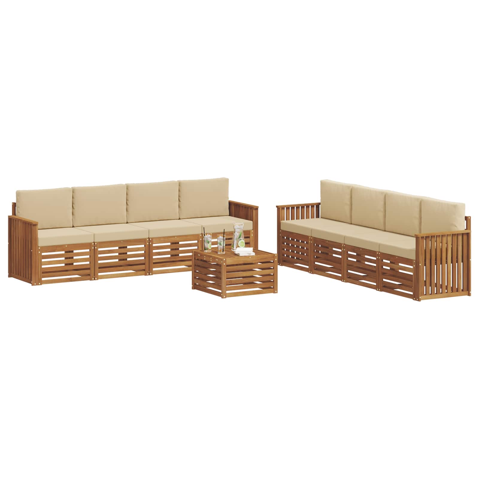 vidaXL Zestawy sof 9 pcs Naturalny i Beżowy Lite Drewno Akacji