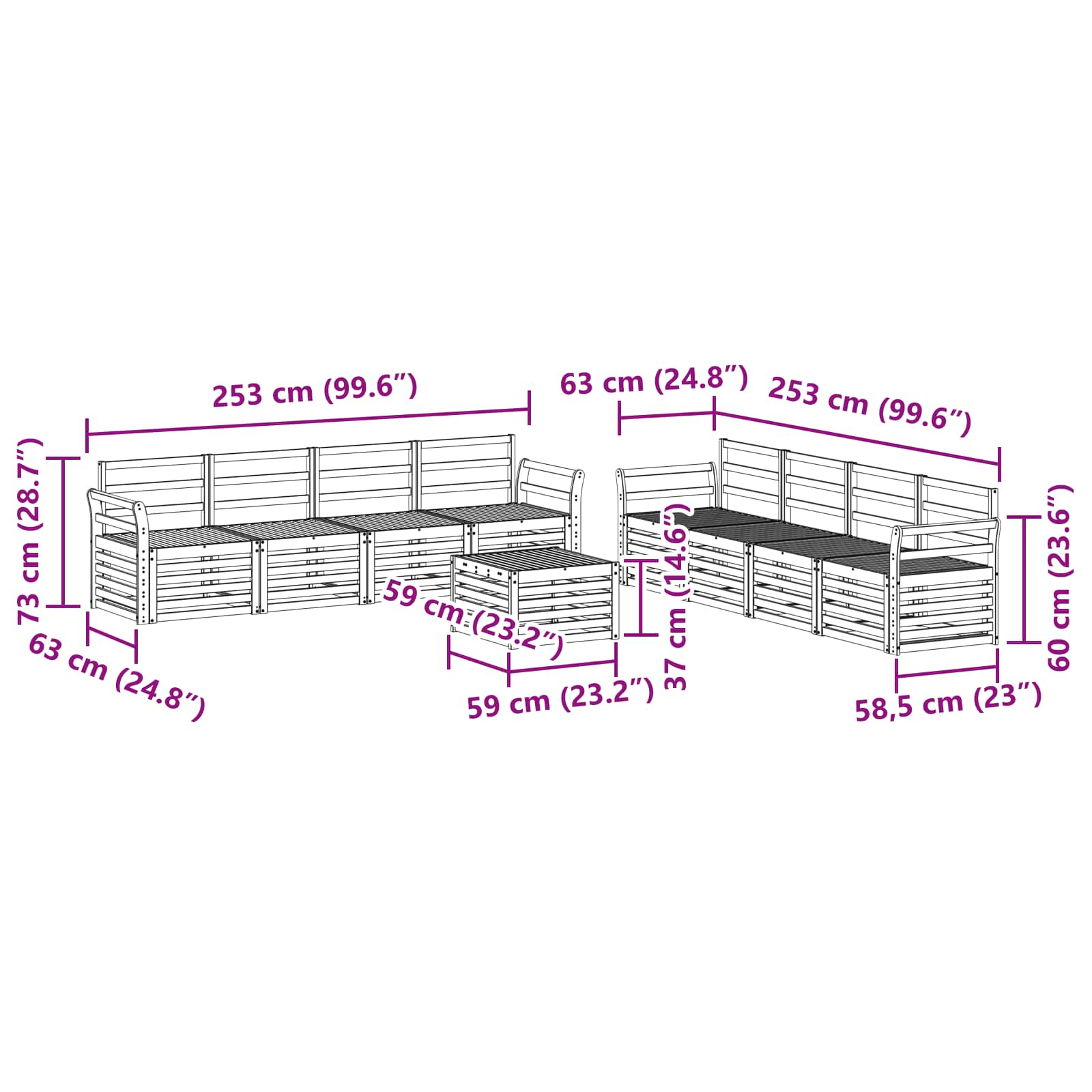 vidaXL Zestawy sof 9 pcs Naturalny Lite Drewno Akacji