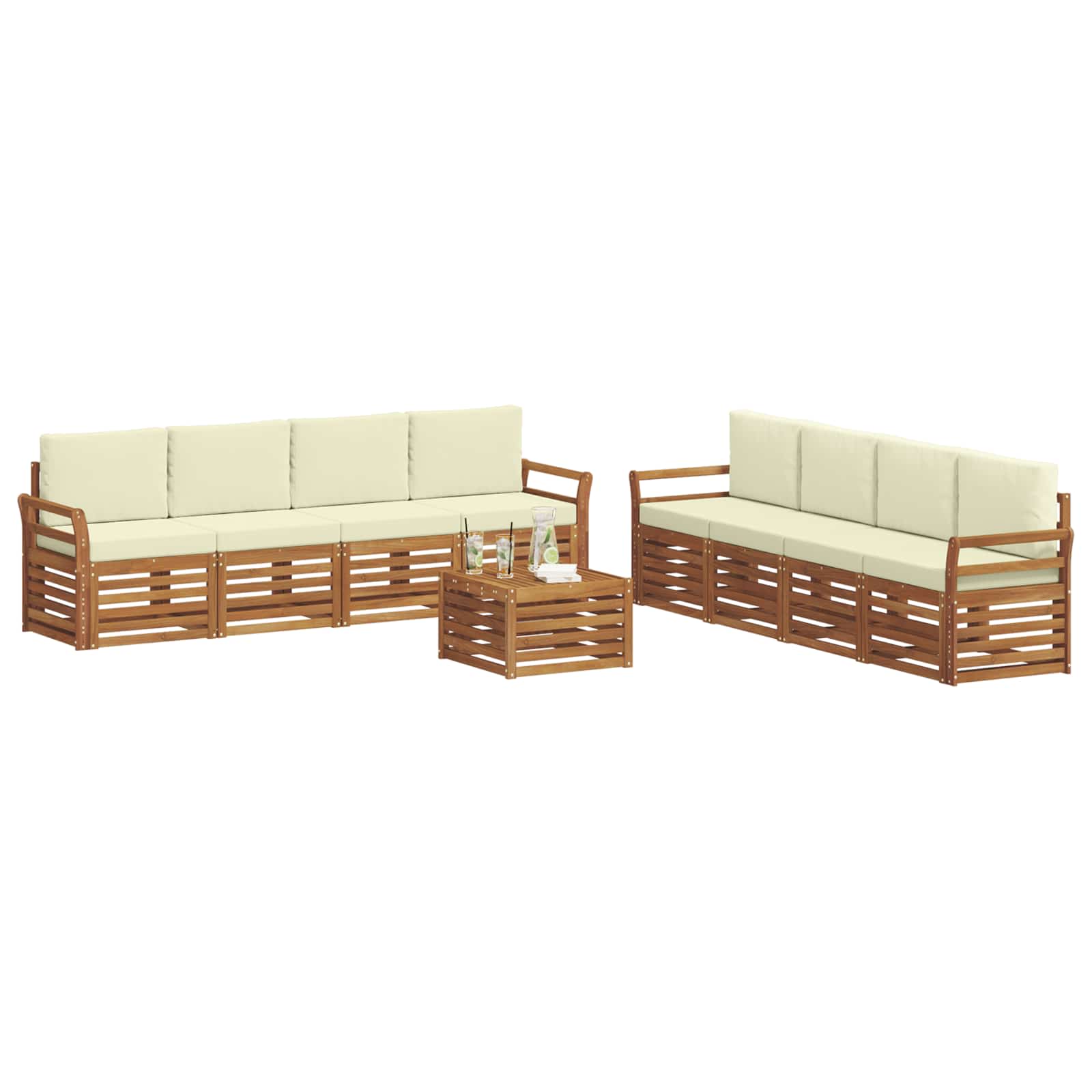 vidaXL Zestawy sof 9 pcs Naturalny i Kremowy Lite Drewno Akacji