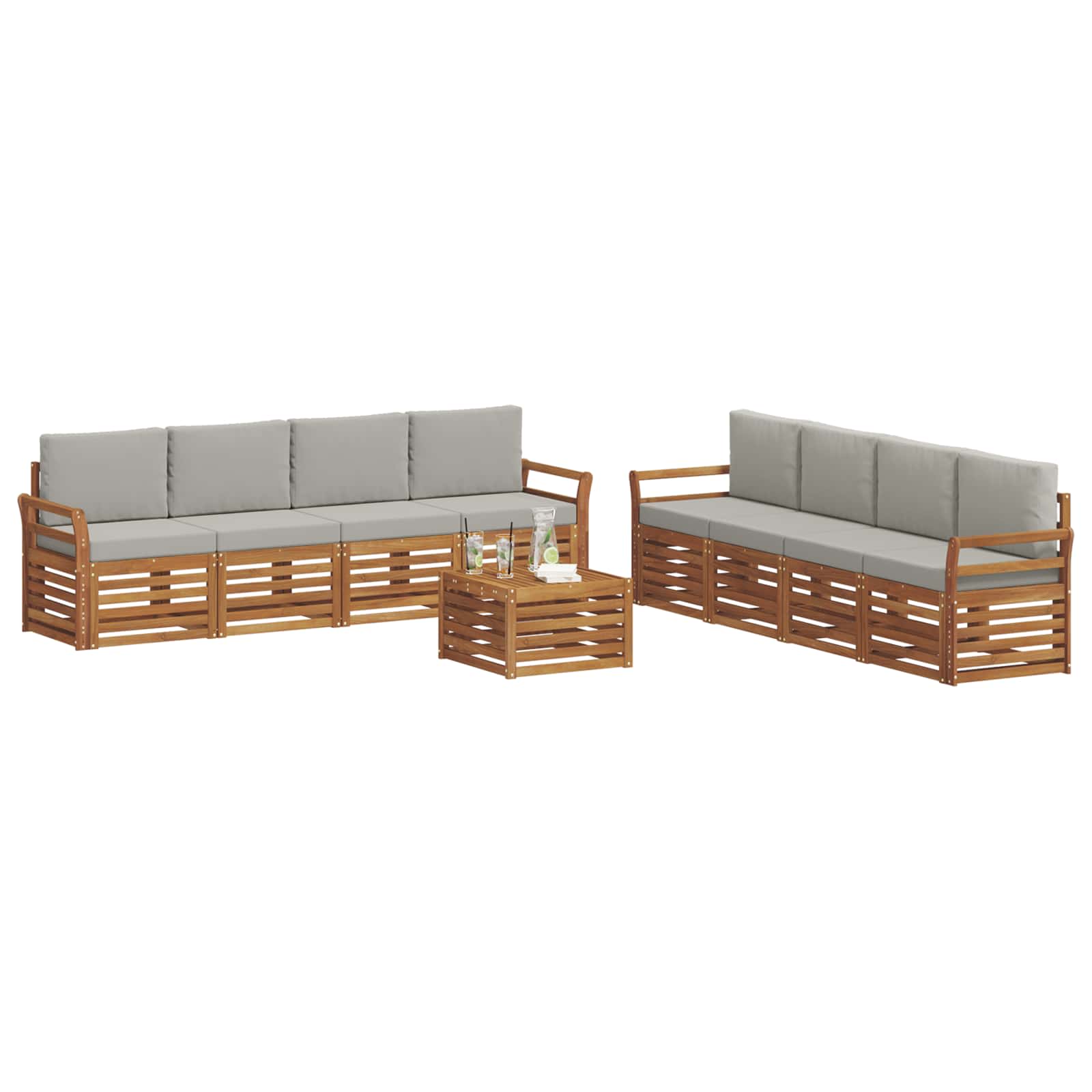 vidaXL Zestawy sof 9 pcs Naturalny i Jasny Szary Lite Drewno Akacji