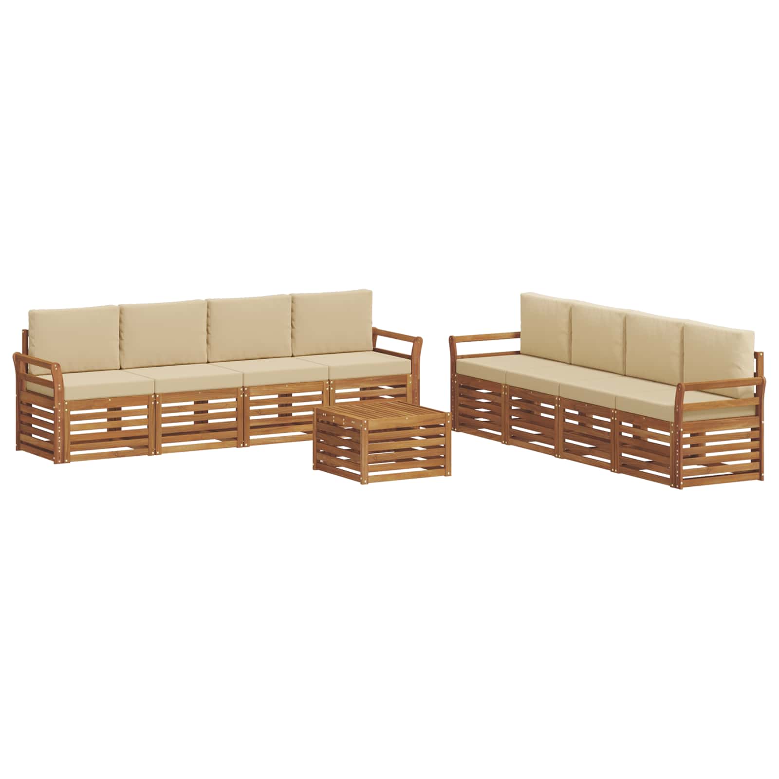 vidaXL Zestawy sof 9 pcs Naturalny i Beżowy Lite Drewno Akacji