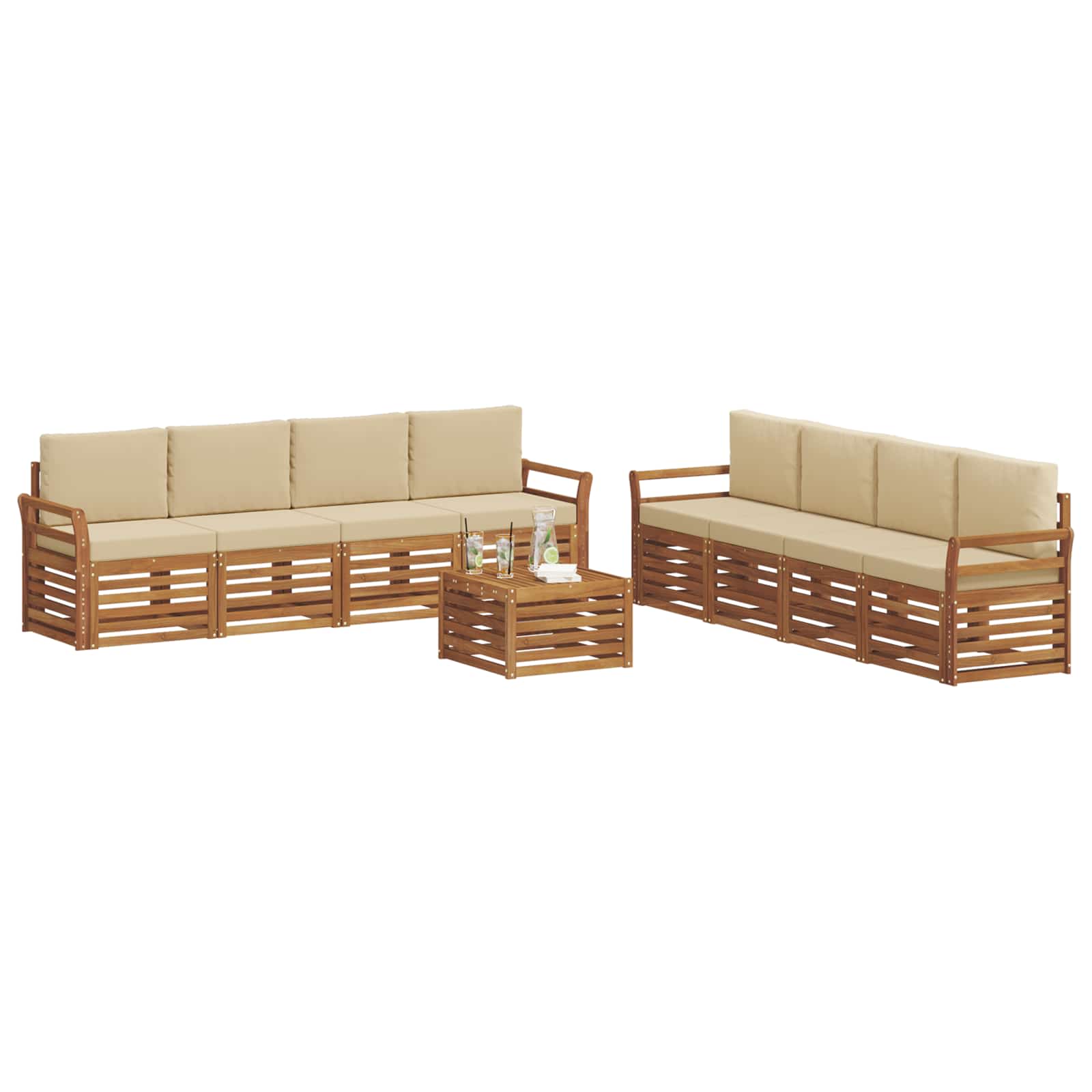 vidaXL Zestawy sof 9 pcs Naturalny i Beżowy Lite Drewno Akacji