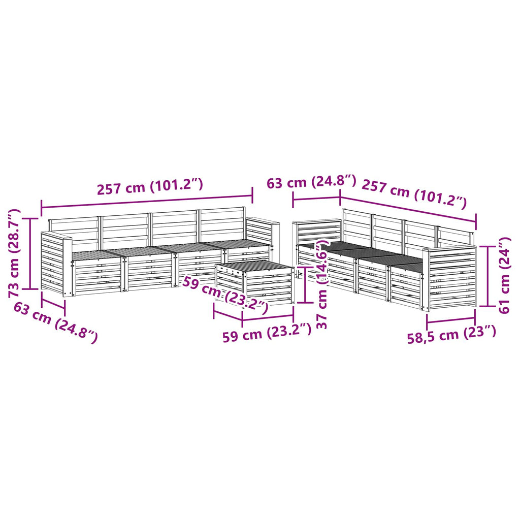 vidaXL Zestawy sof 9 pcs Naturalny Lite Drewno Akacji