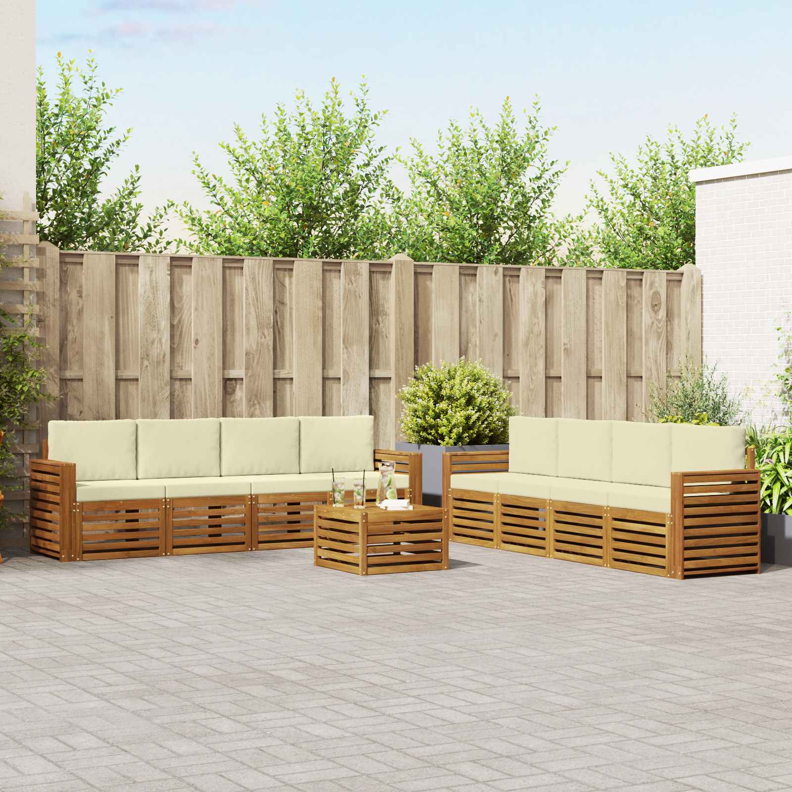 vidaXL Zestawy sof 9 pcs Naturalny i Kremowy Lite Drewno Akacji