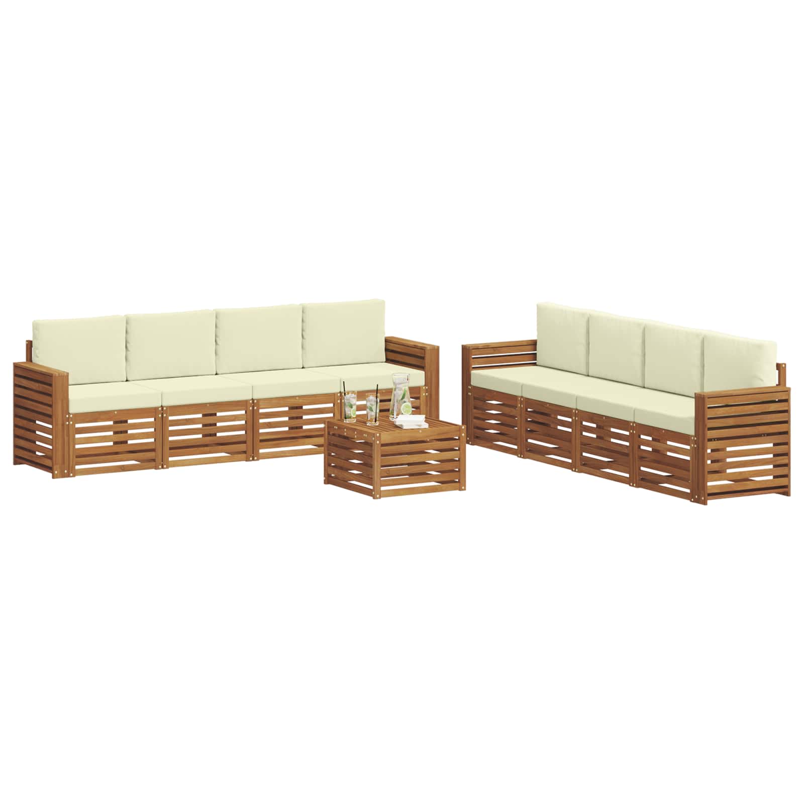 vidaXL Zestawy sof 9 pcs Naturalny i Kremowy Lite Drewno Akacji