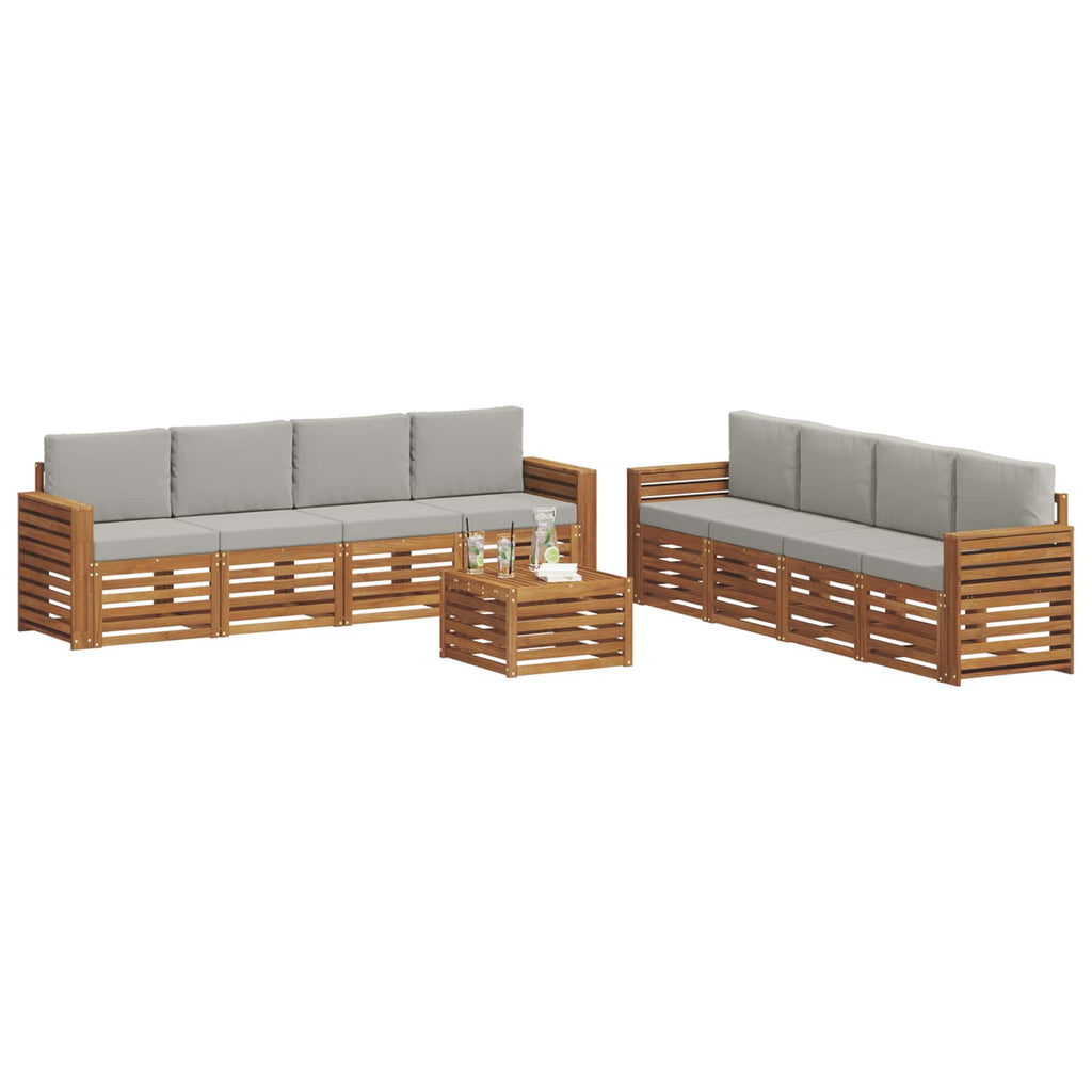 vidaXL Zestawy sof 9 pcs Naturalny i Jasny Szary Lite Drewno Akacji