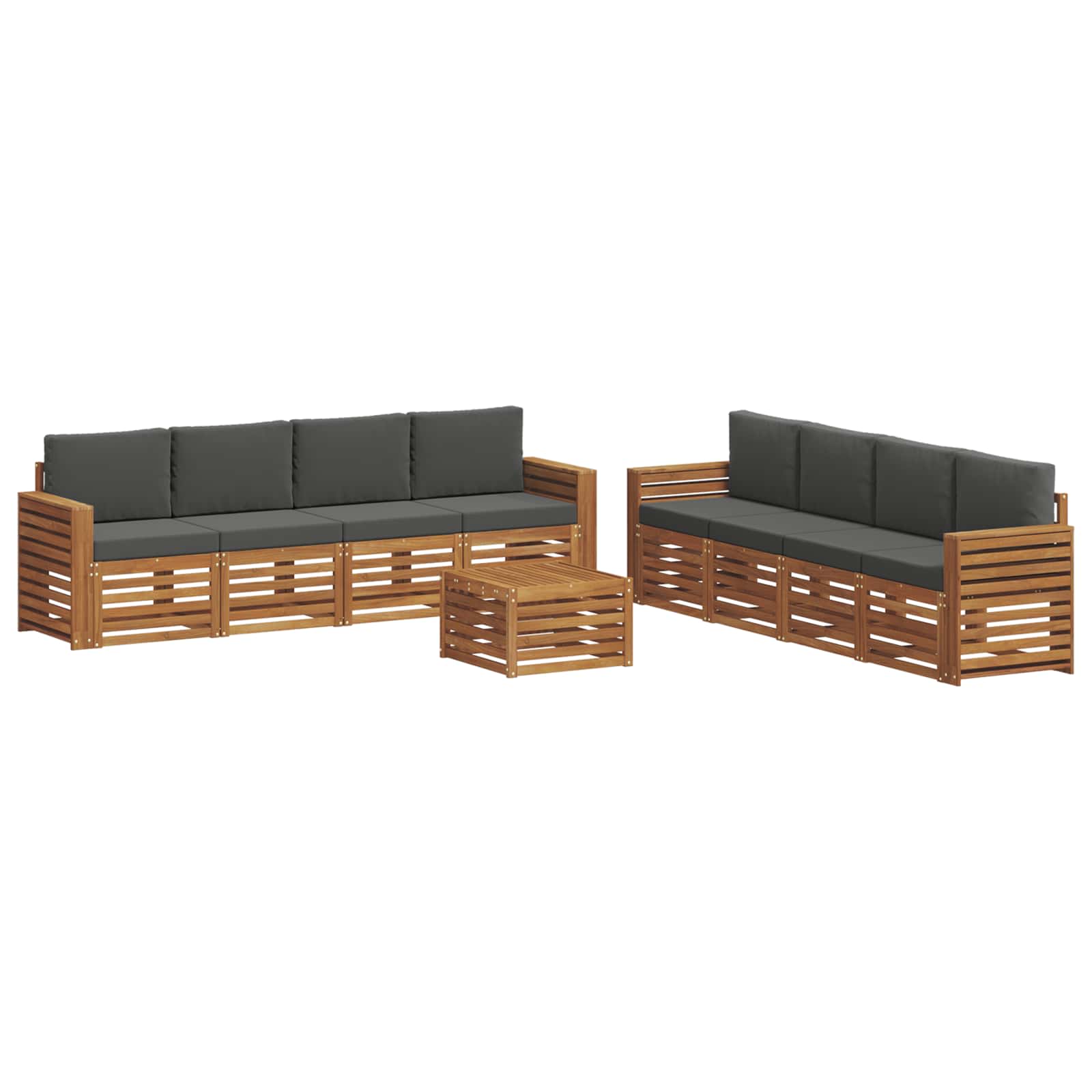 vidaXL Zestawy sof 9 pcs Naturalny i Antracytowy Lite Drewno Akacji