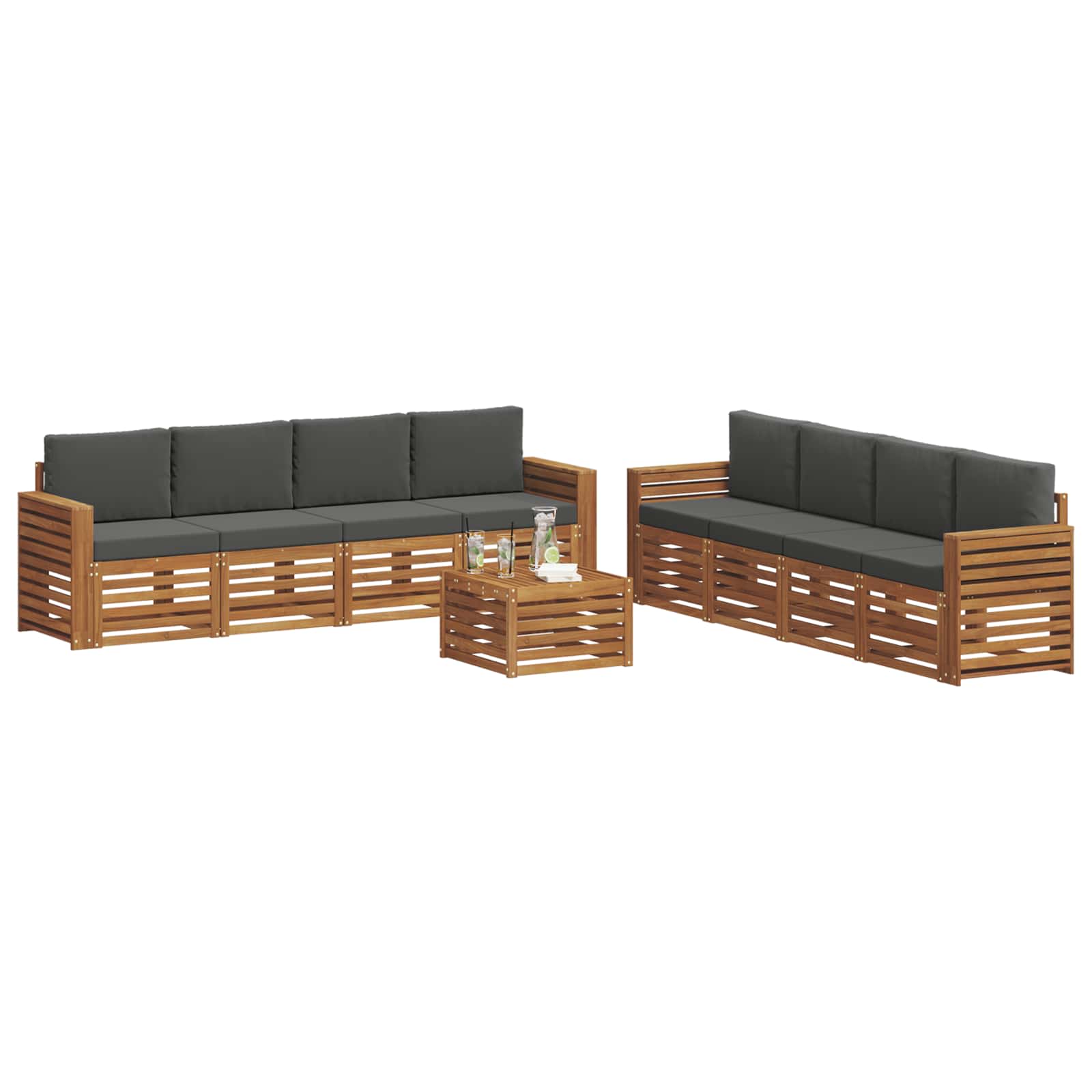 vidaXL Zestawy sof 9 pcs Naturalny i Antracytowy Lite Drewno Akacji