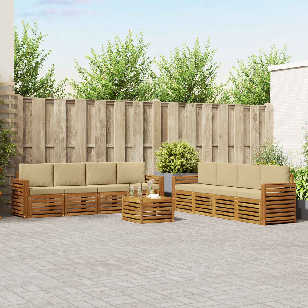 vidaXL Zestawy sof 9 pcs Naturalny i Beżowy Lite Drewno Akacji