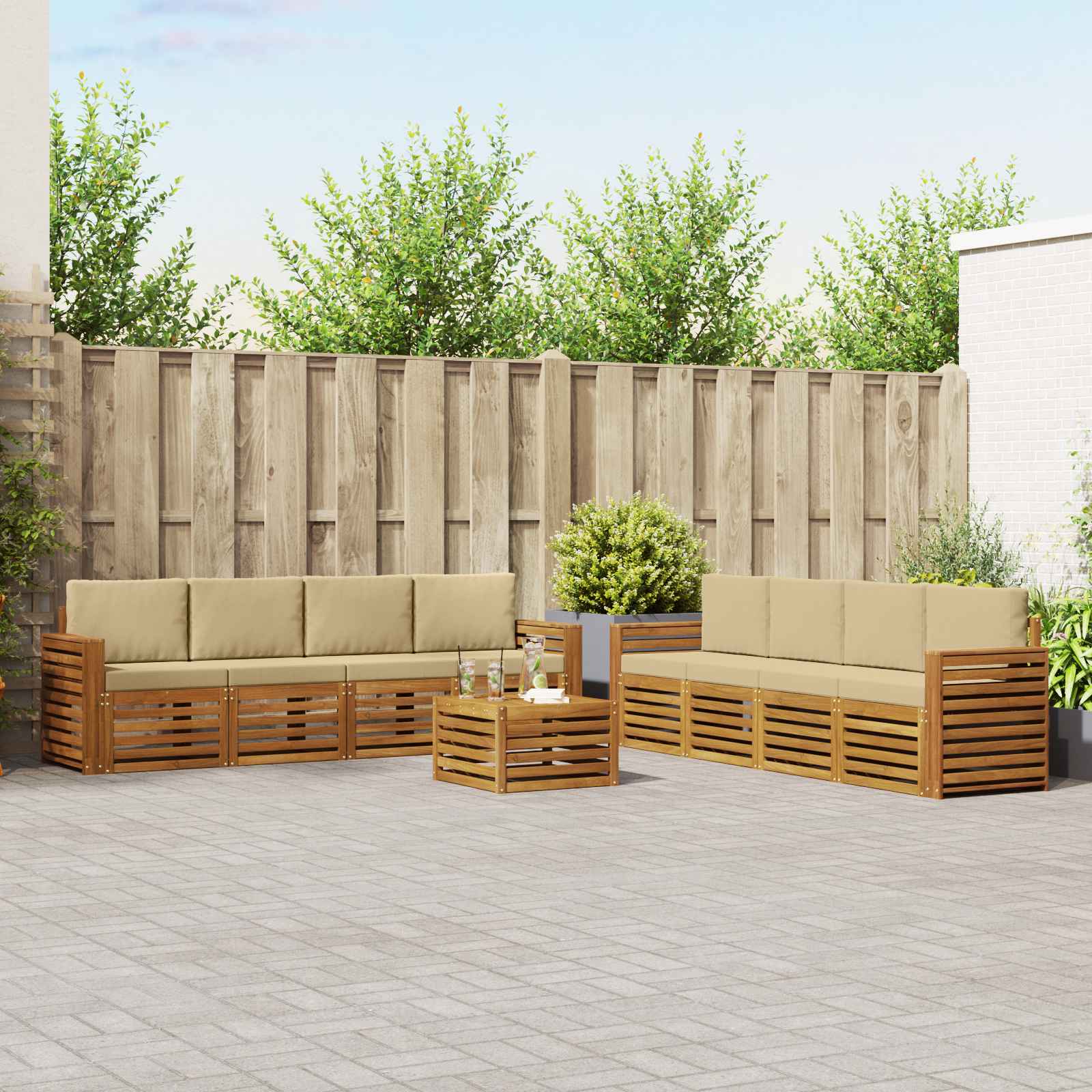 vidaXL Zestawy sof 9 pcs Naturalny i Beżowy Lite Drewno Akacji