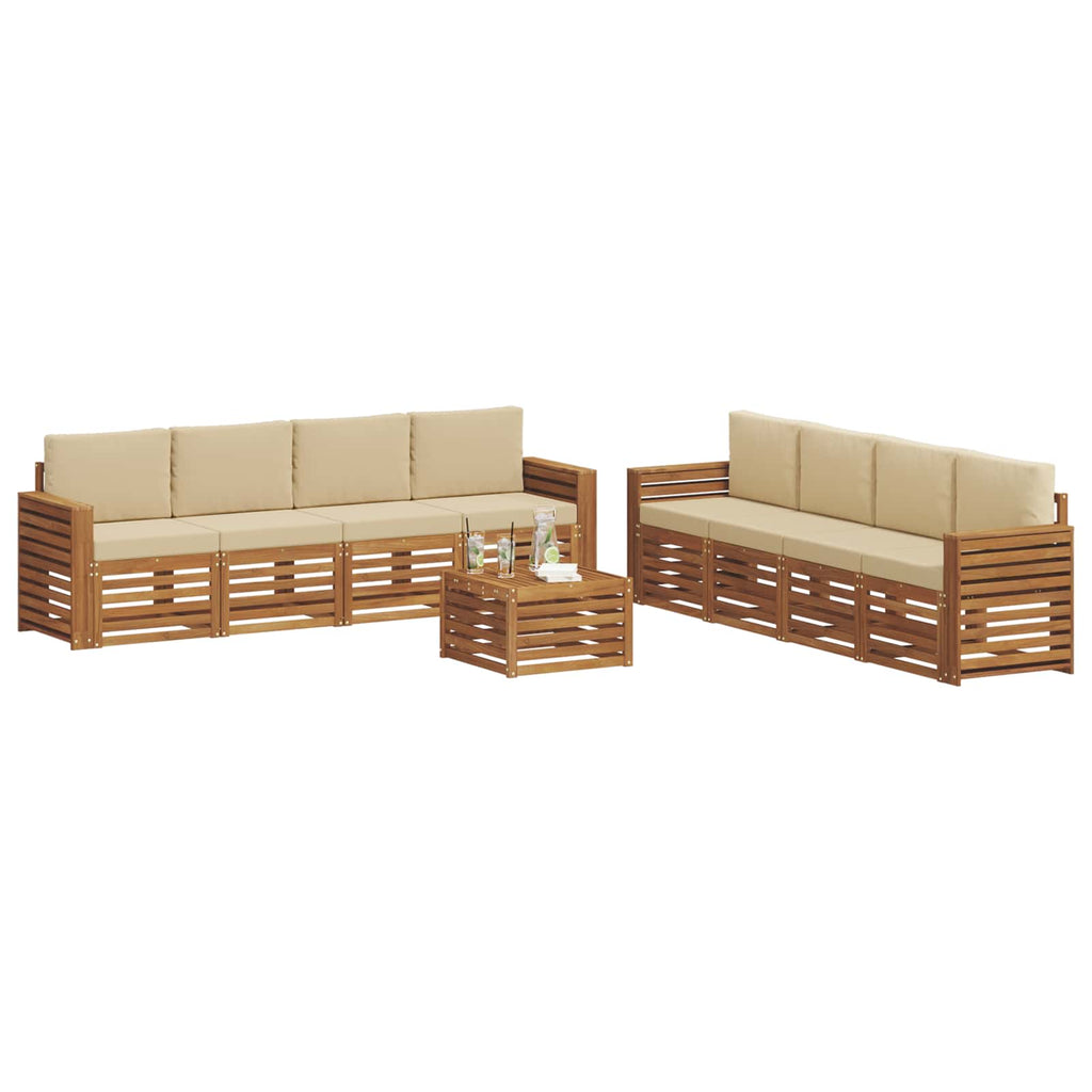 vidaXL Zestawy sof 9 pcs Naturalny i Beżowy Lite Drewno Akacji
