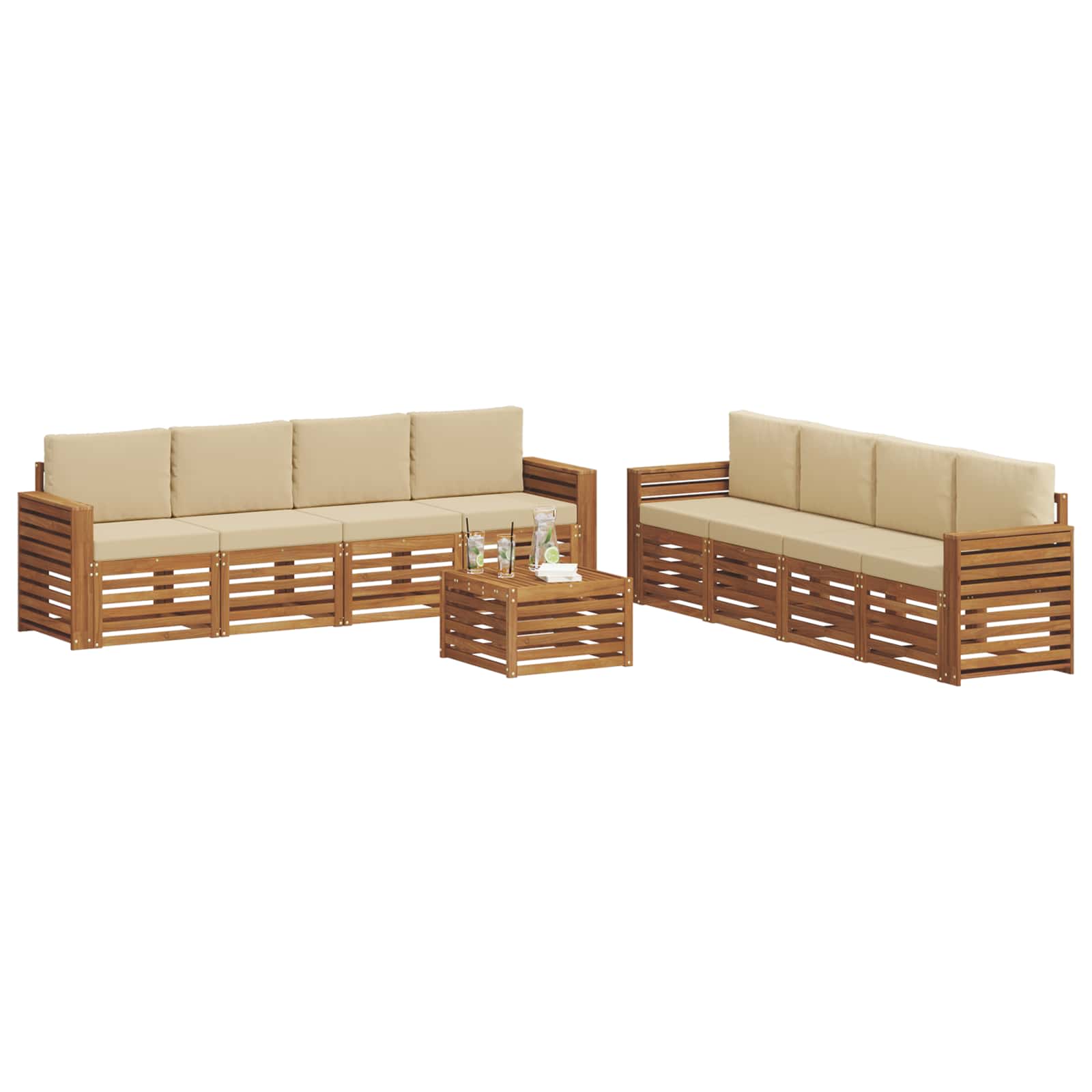 vidaXL Zestawy sof 9 pcs Naturalny i Beżowy Lite Drewno Akacji