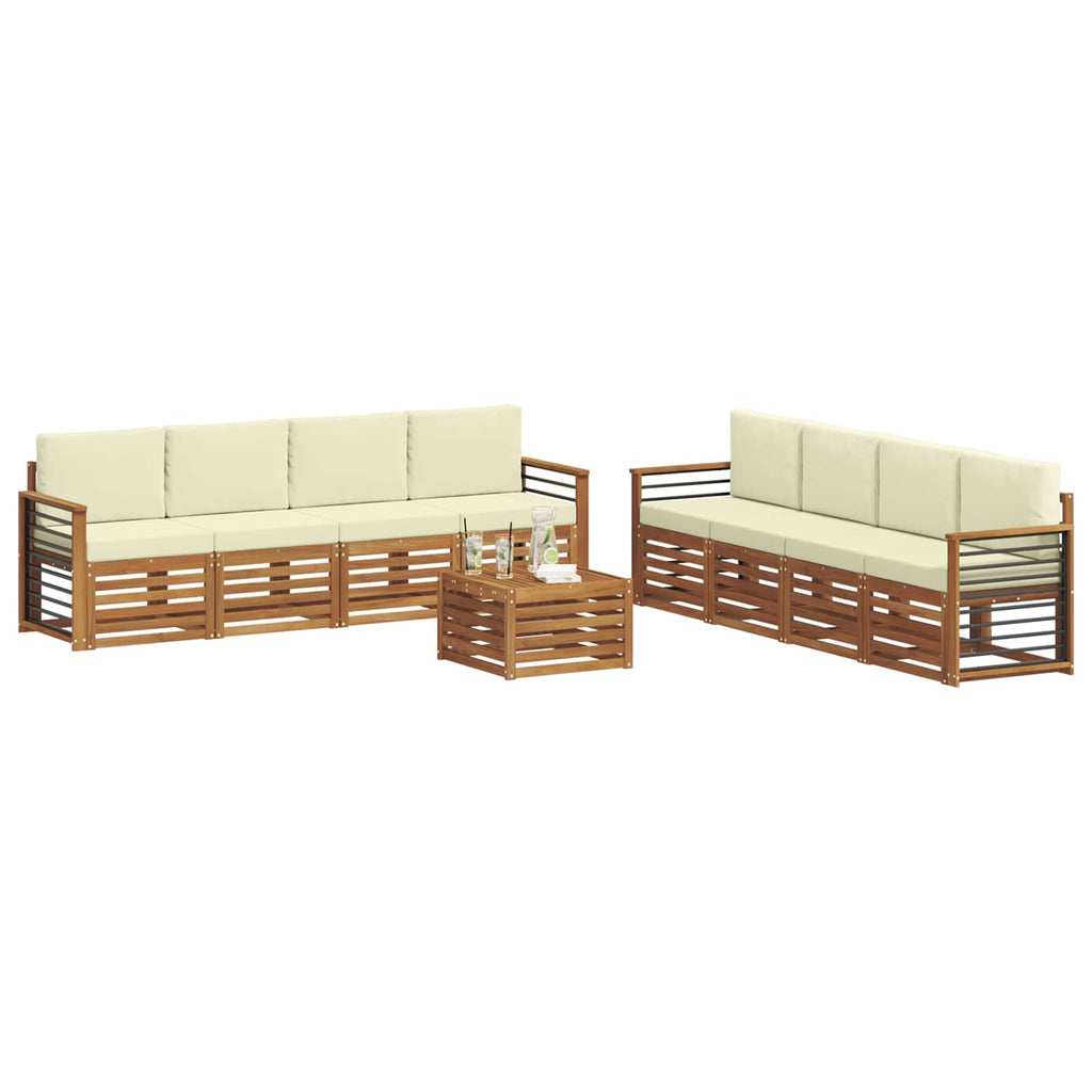 vidaXL Zestawy sof 9 pcs Naturalny i Kremowy Lite Drewno Akacji