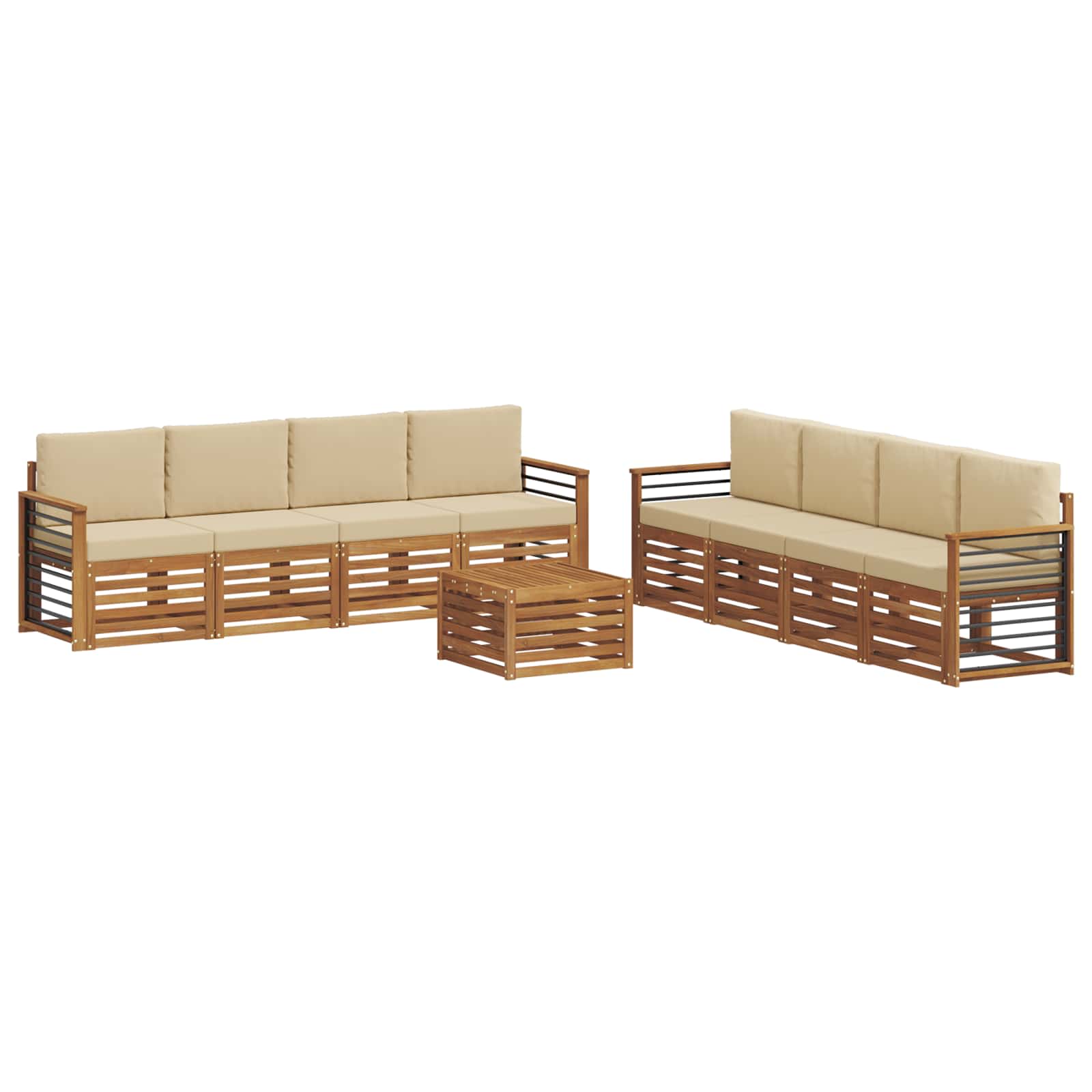 vidaXL Zestawy sof 9 pcs Naturalny i Beżowy Lite Drewno Akacji