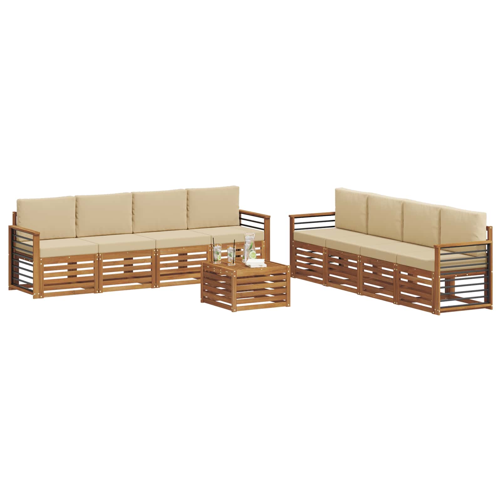vidaXL Zestawy sof 9 pcs Naturalny i Beżowy Lite Drewno Akacji