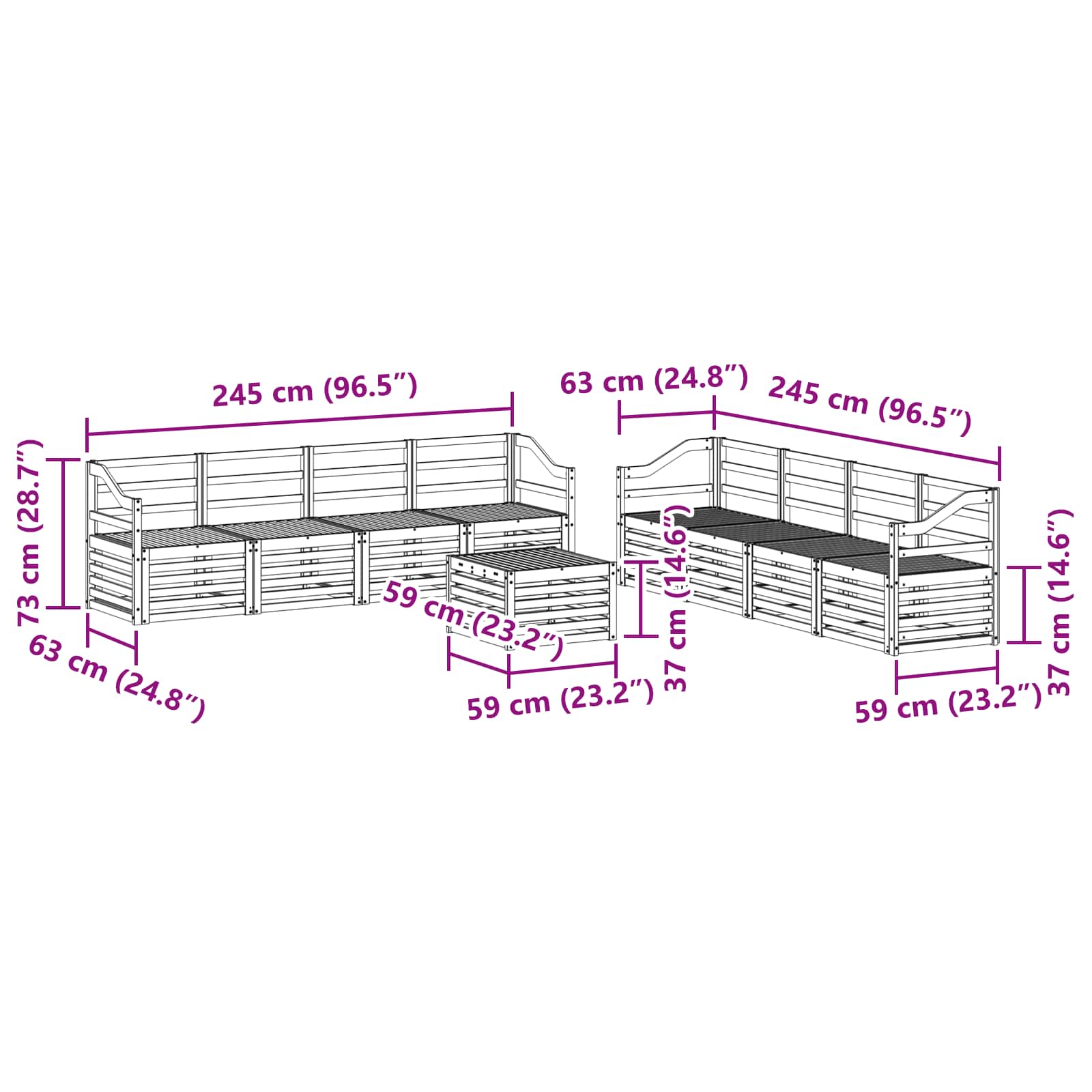vidaXL Zestawy sof 9 pcs Naturalny Lite Drewno Akacji