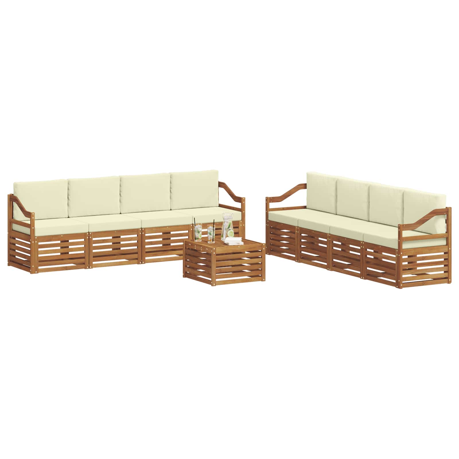 vidaXL Zestawy sof 9 pcs Naturalny i Kremowy Lite Drewno Akacji