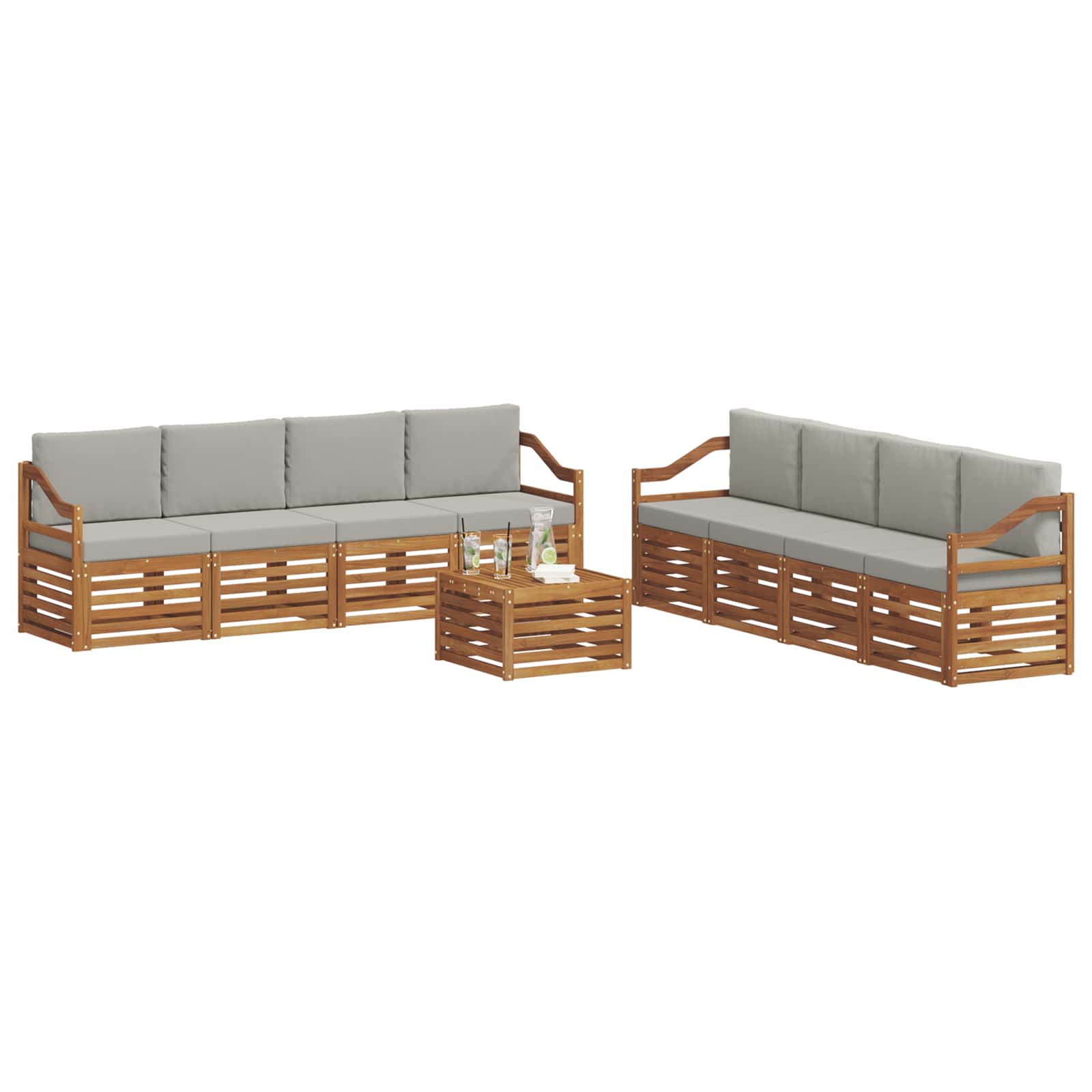 vidaXL Zestawy sof 9 pcs Naturalny i Jasny Szary Lite Drewno Akacji