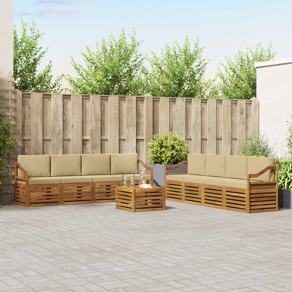 vidaXL Zestawy sof 9 pcs Naturalny i Beżowy Lite Drewno Akacji
