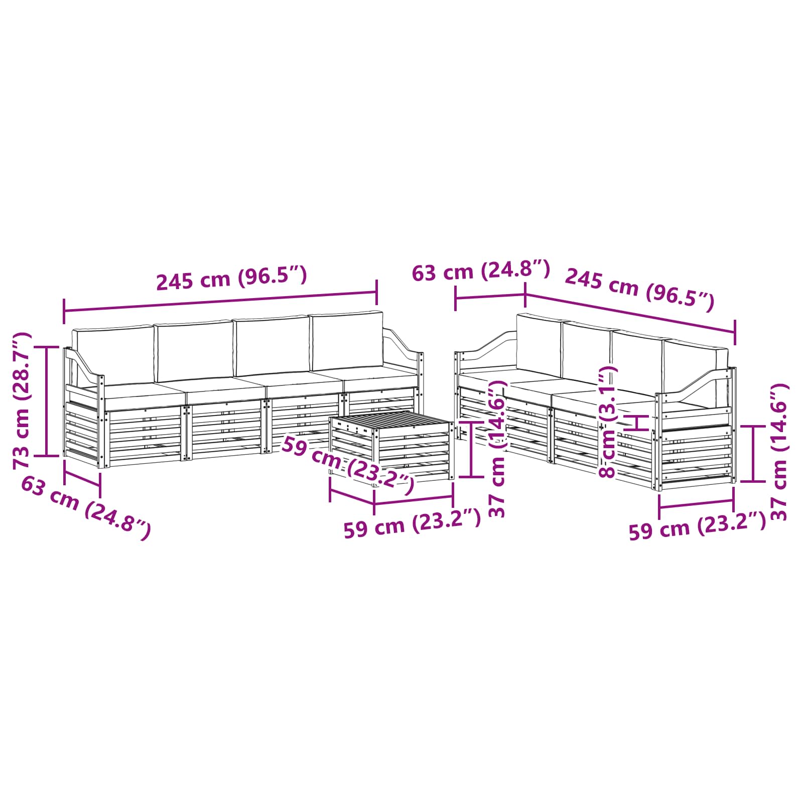 vidaXL Zestawy sof 9 pcs Naturalny i Beżowy Lite Drewno Akacji