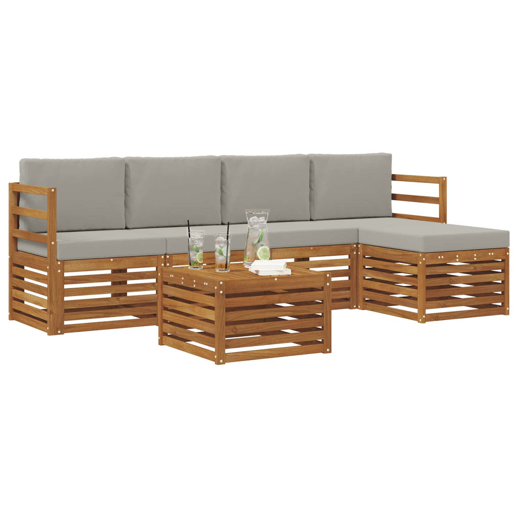 vidaXL Zestaw sof na zewnątrz z poduszką 6 pcs Naturalny i Jasny Szary
