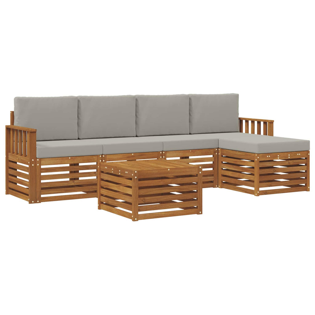vidaXL Zestaw sof na zewnątrz z poduszką 6 pcs Naturalny i Jasny Szary