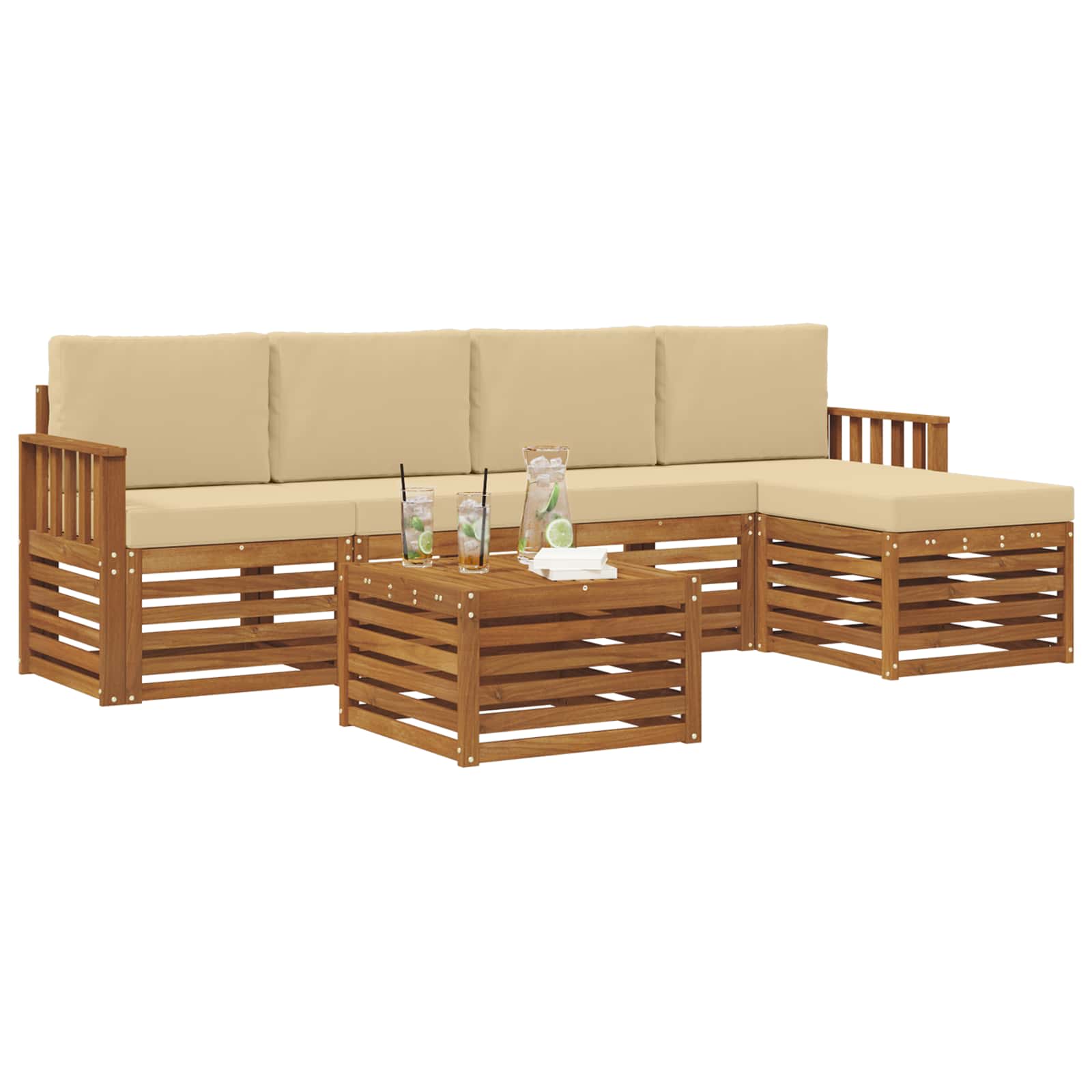vidaXL Zestaw sof na zewnątrz z poduszką 6 pcs Naturalny i Beżowy