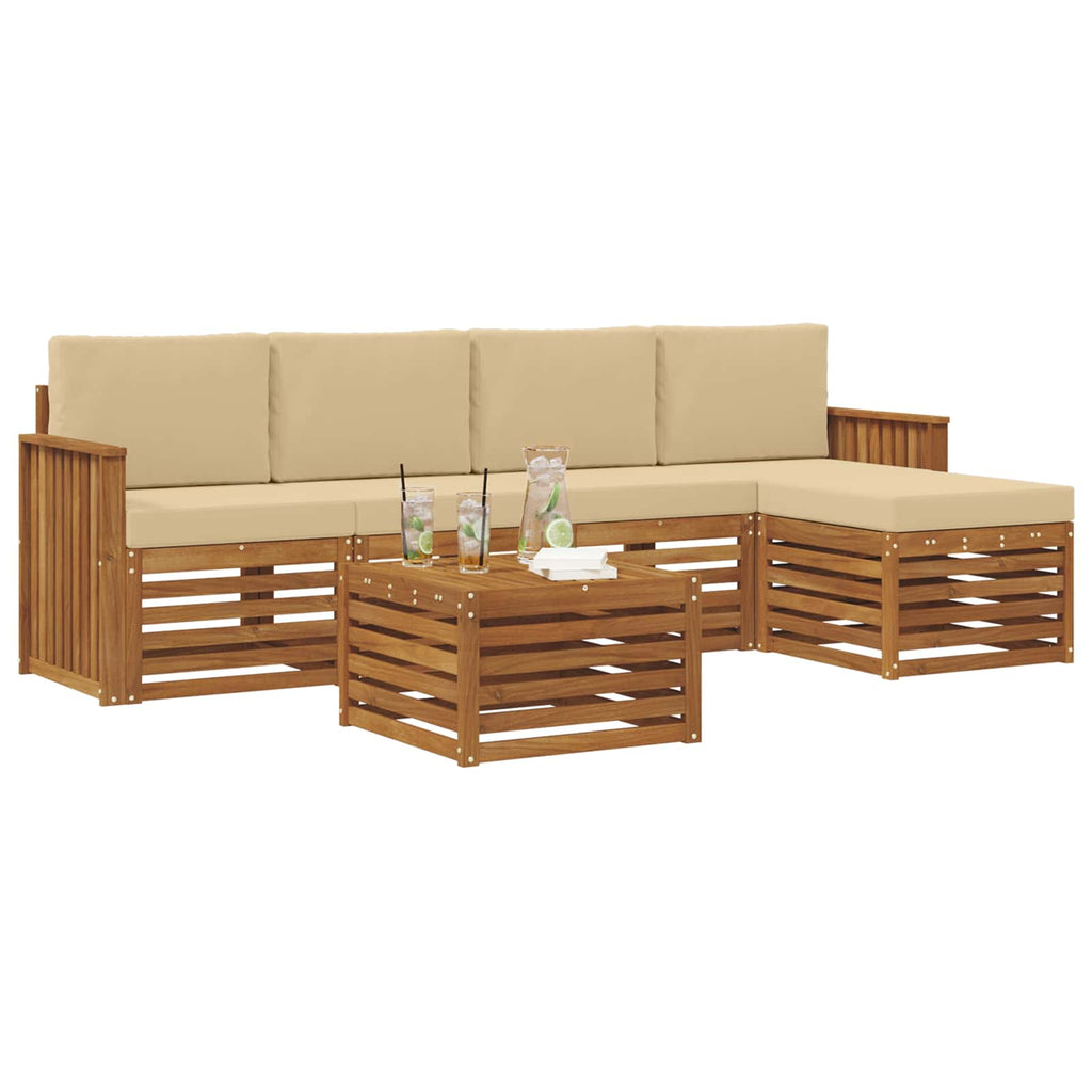 vidaXL Zestaw sof na zewnątrz z poduszką 6 pcs Naturalny i Beżowy