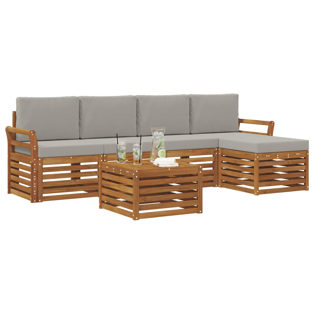 vidaXL Zestaw sof na zewnątrz z poduszką 6 pcs Naturalny i Jasny Szary