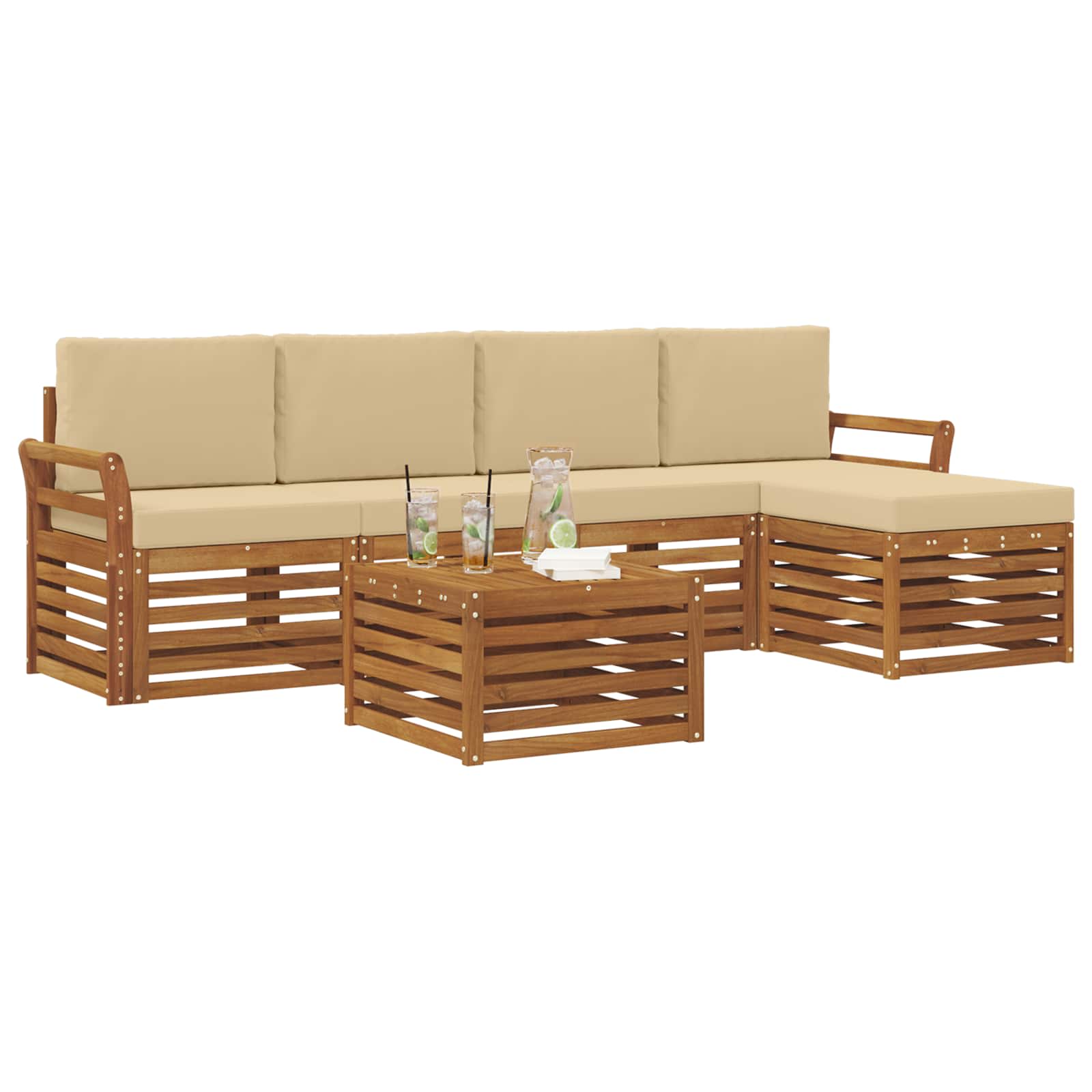 vidaXL Zestaw sof na zewnątrz z poduszką 6 pcs Naturalny i Beżowy