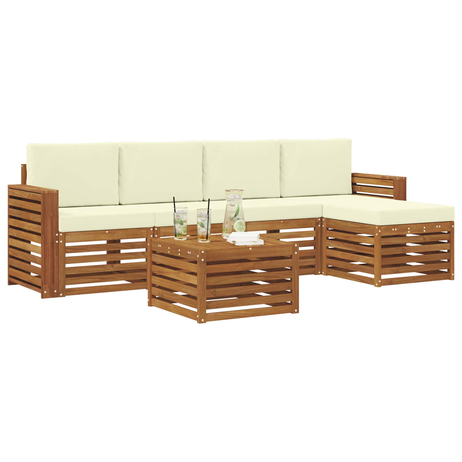 vidaXL Zestaw sof na zewnątrz z poduszką 6 pcs Naturalny i Kremowy