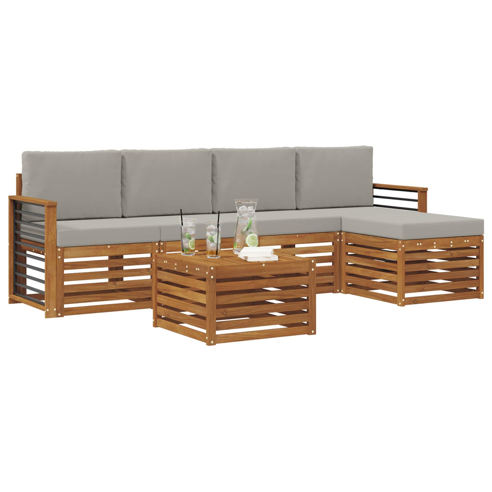 vidaXL Zestaw sof na zewnątrz z poduszką 6 pcs Naturalny i Jasny Szary