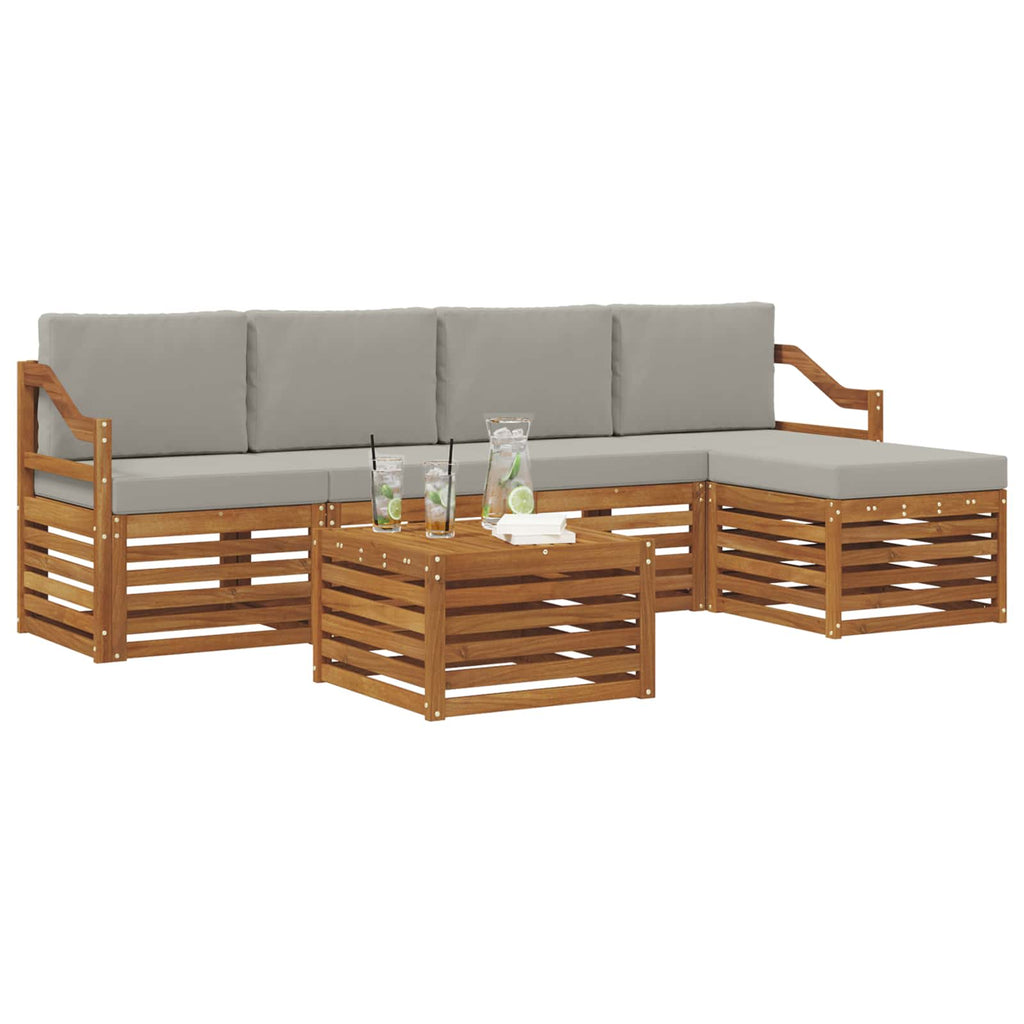 vidaXL Zestaw sof na zewnątrz z poduszką 6 pcs Naturalny i Jasny Szary