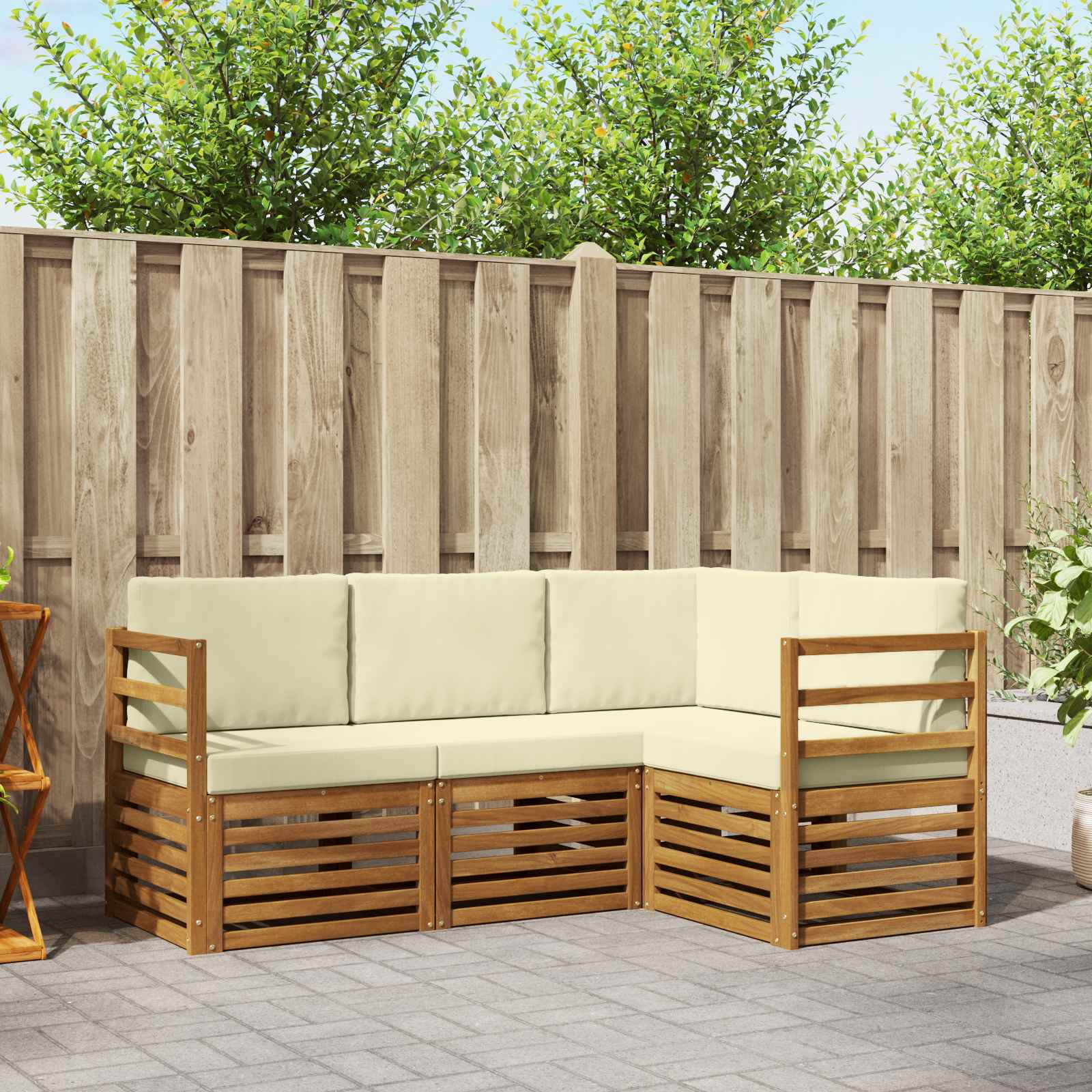 vidaXL Zestawy sof 4 pcs Naturalny i Kremowy Lite Drewno Akacji