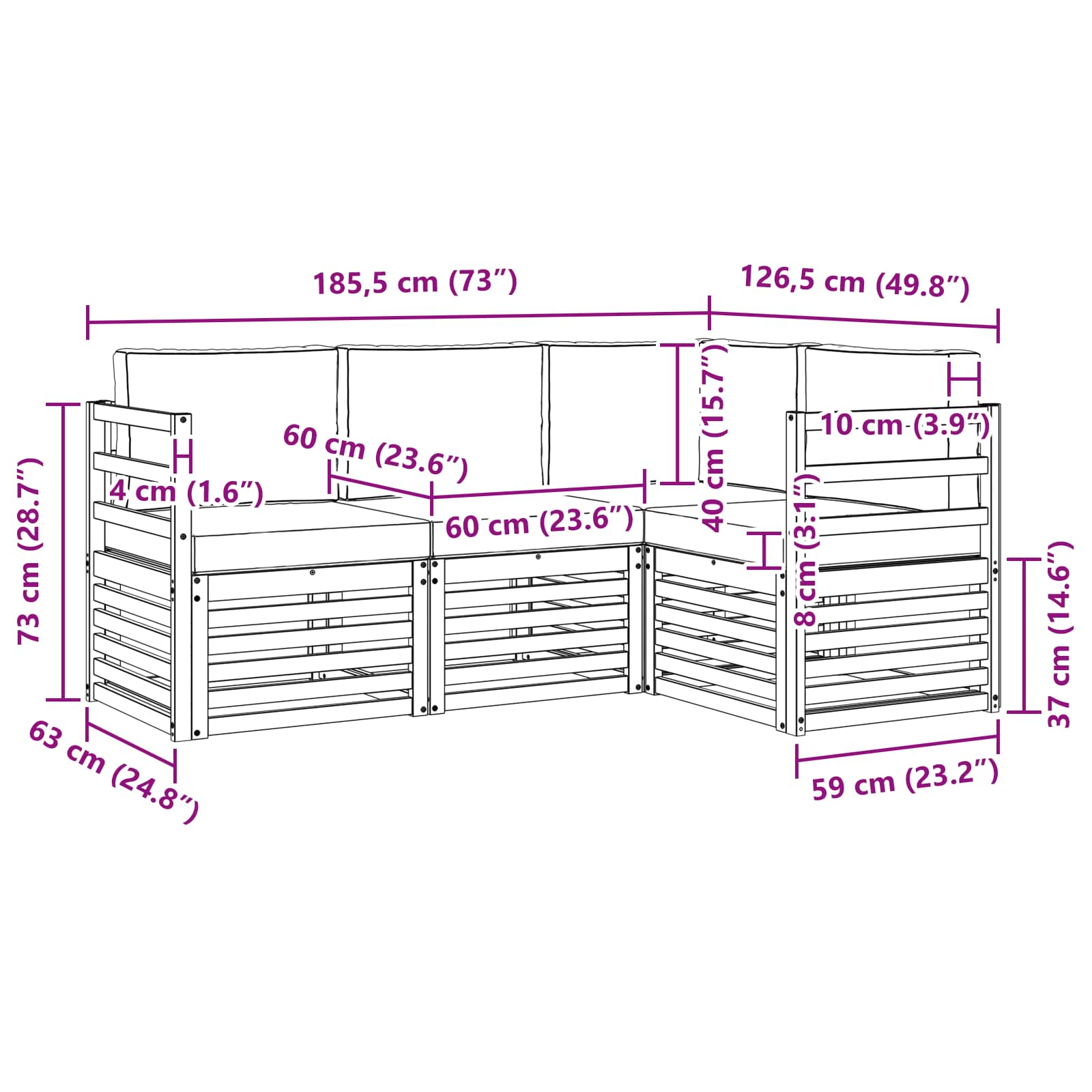 vidaXL Zestawy sof 4 pcs Naturalny i Kremowy Lite Drewno Akacji