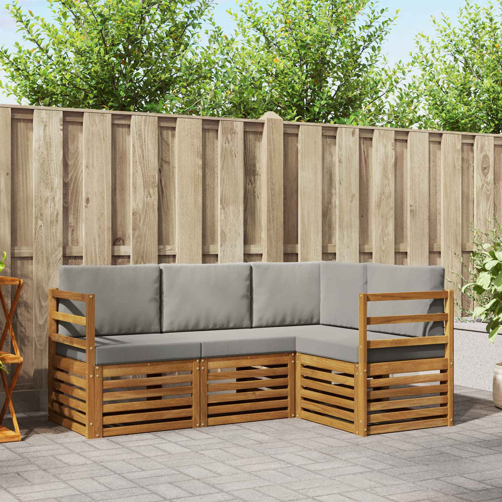 vidaXL Zestawy sof 4 pcs Naturalny i Jasny Szary Lite Drewno Akacji