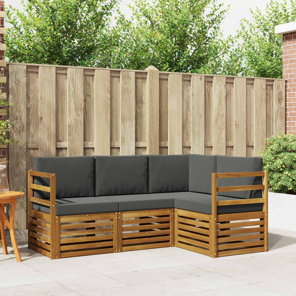 vidaXL Zestawy sof 4 pcs Naturalny i Antracytowy Lite Drewno Akacji