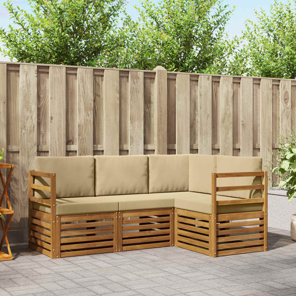 vidaXL Zestawy sof 4 pcs Naturalny i Beżowy Lite Drewno Akacji