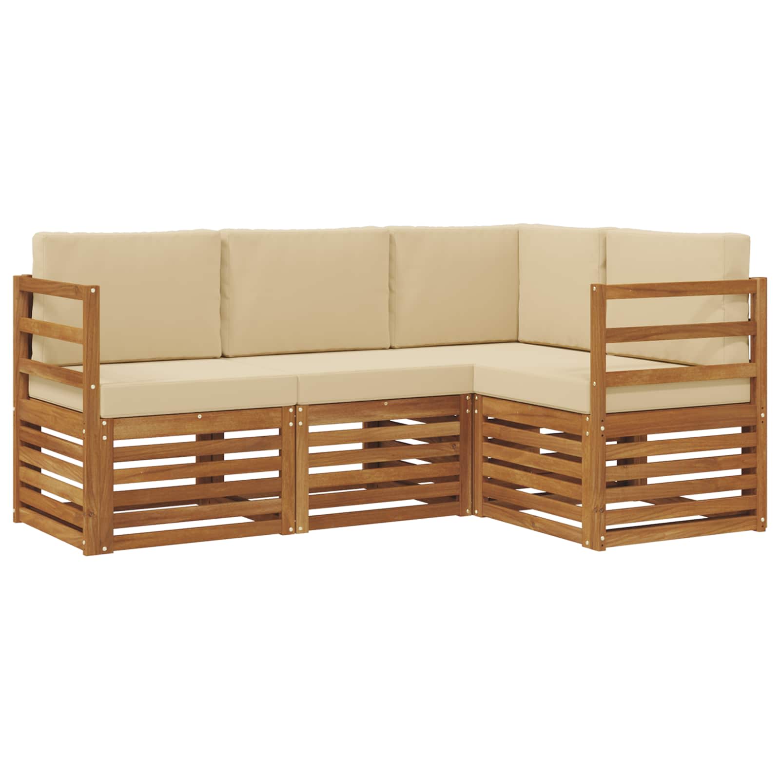 vidaXL Zestawy sof 4 pcs Naturalny i Beżowy Lite Drewno Akacji