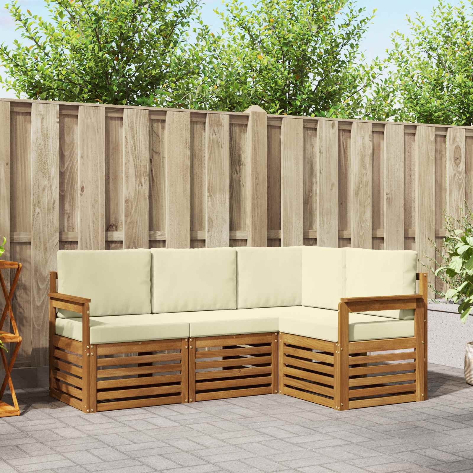 vidaXL Zestawy sof 4 pcs Naturalny i Kremowy Lite Drewno Akacji