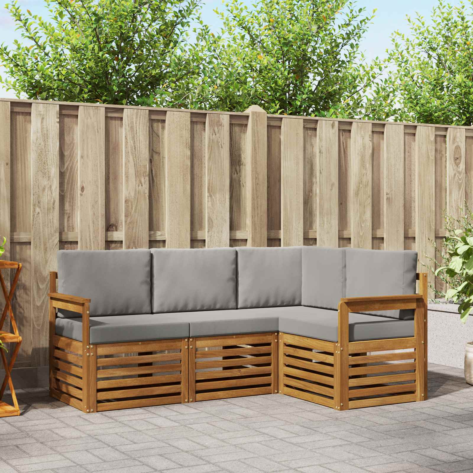 vidaXL Zestawy sof 4 pcs Naturalny i Jasny Szary Lite Drewno Akacji