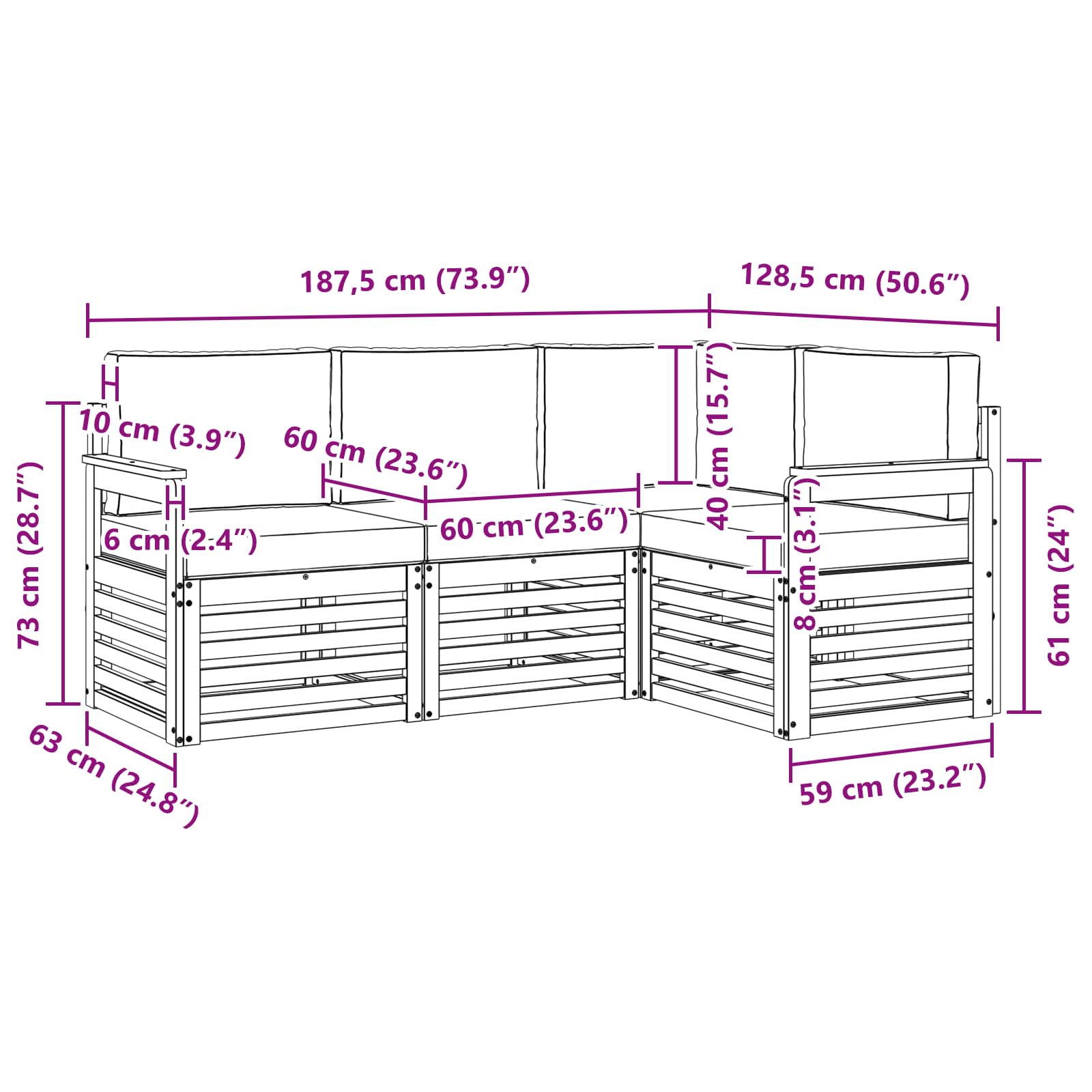 vidaXL Zestawy sof 4 pcs Naturalny i Jasny Szary Lite Drewno Akacji
