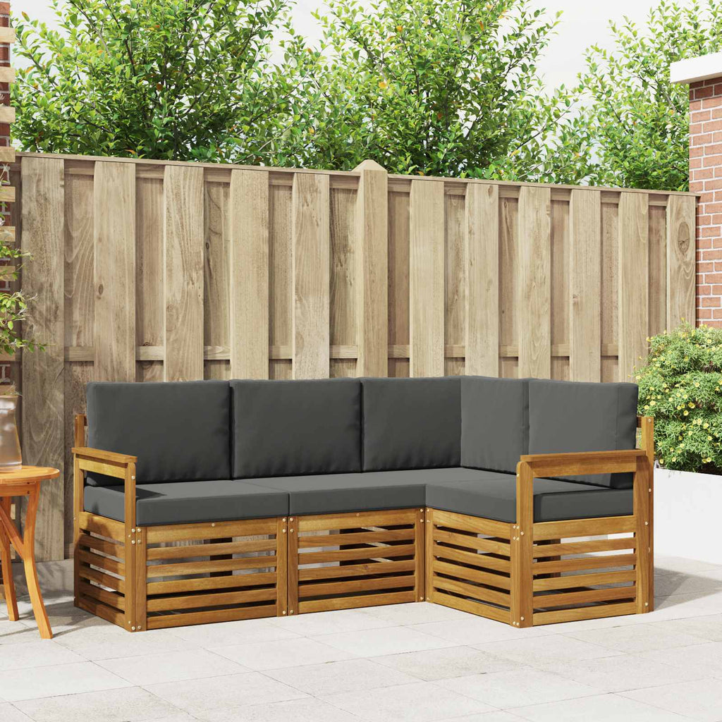 vidaXL Zestawy sof 4 pcs Naturalny i Antracytowy Lite Drewno Akacji
