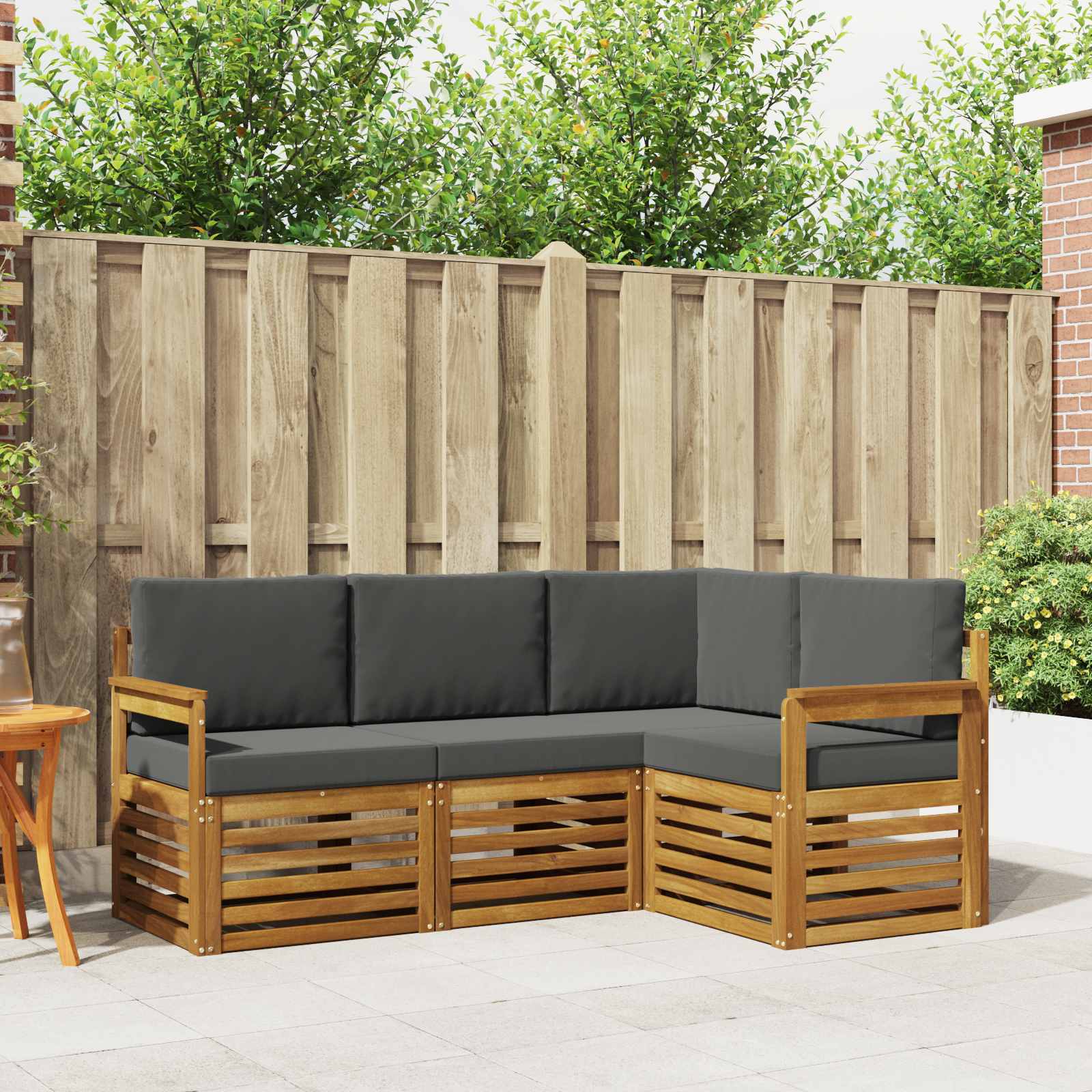 vidaXL Zestawy sof 4 pcs Naturalny i Antracytowy Lite Drewno Akacji