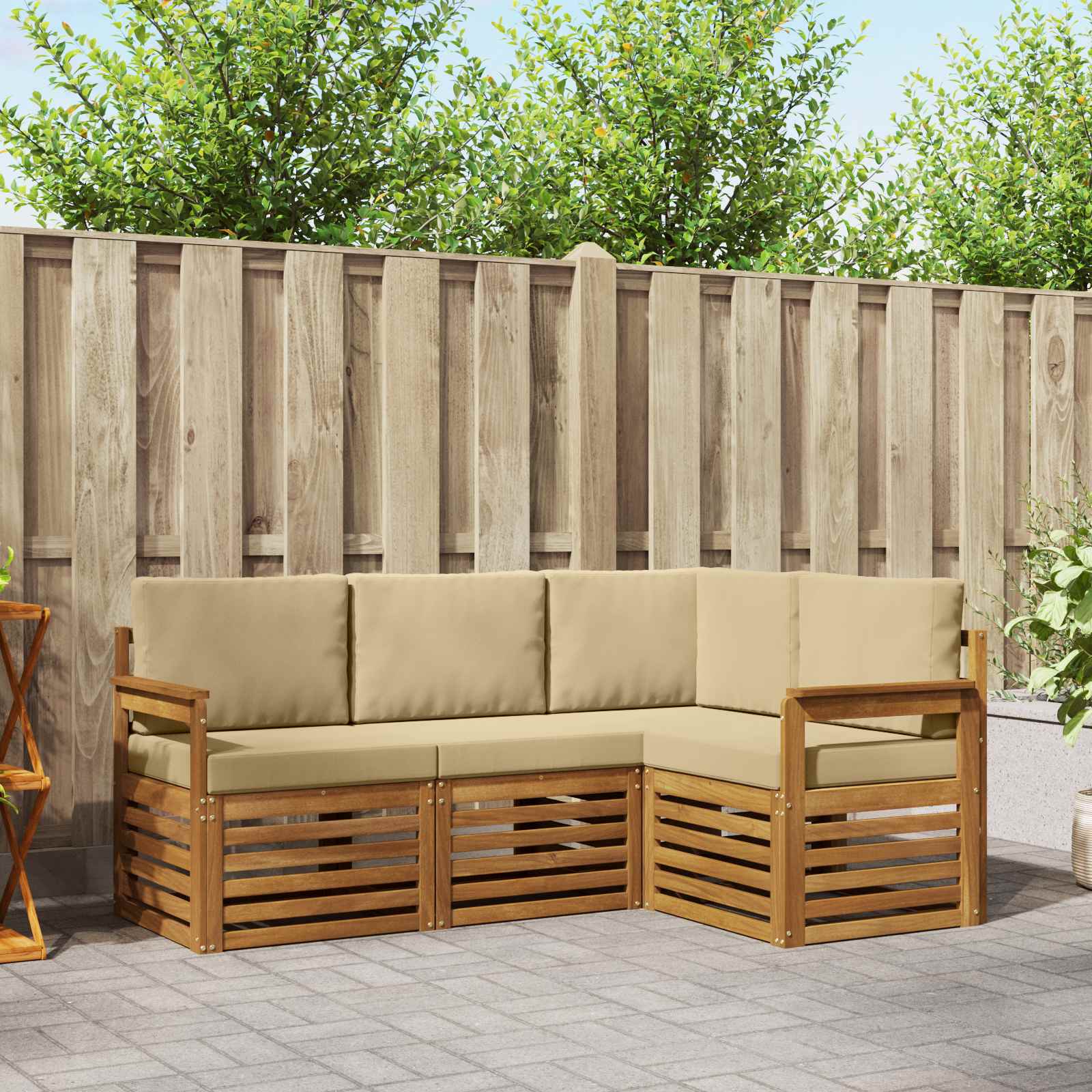 vidaXL Zestawy sof 4 pcs Naturalny i Beżowy Lite Drewno Akacji