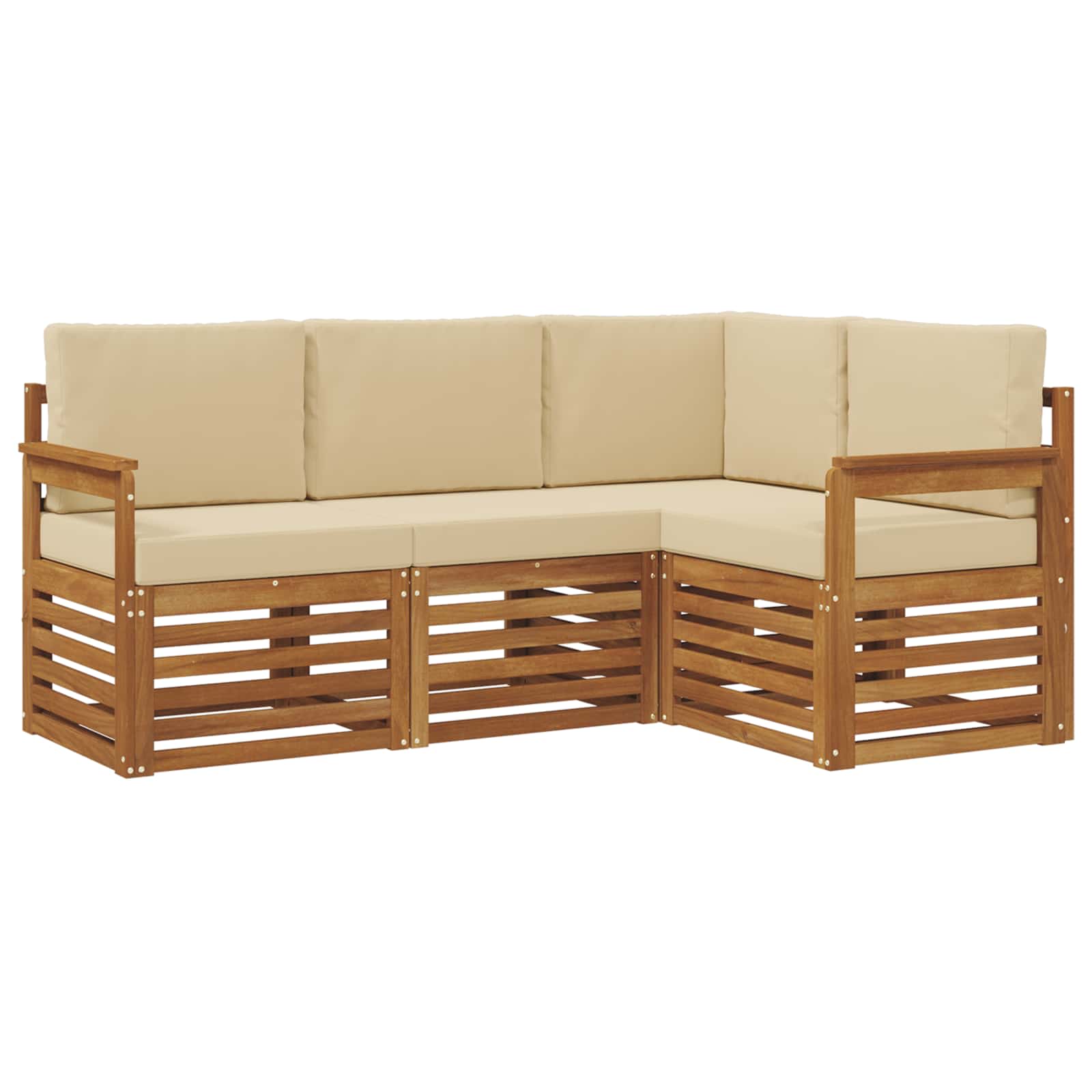 vidaXL Zestawy sof 4 pcs Naturalny i Beżowy Lite Drewno Akacji