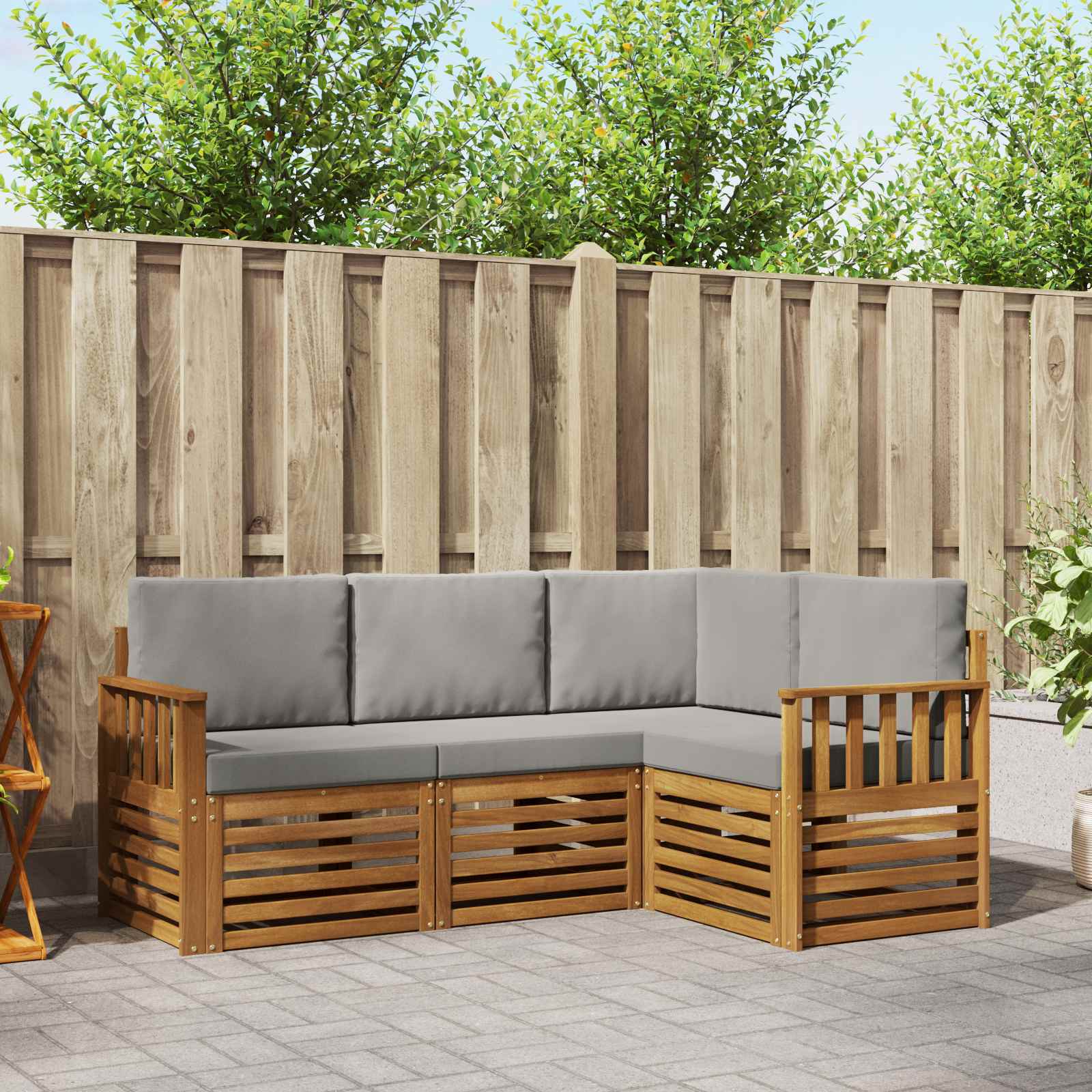 vidaXL Zestawy sof 4 pcs Naturalny i Jasny Szary Lite Drewno Akacji