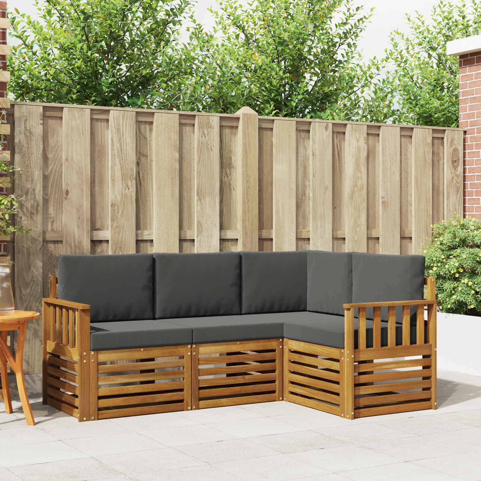 vidaXL Zestawy sof 4 pcs Naturalny i Antracytowy Lite Drewno Akacji