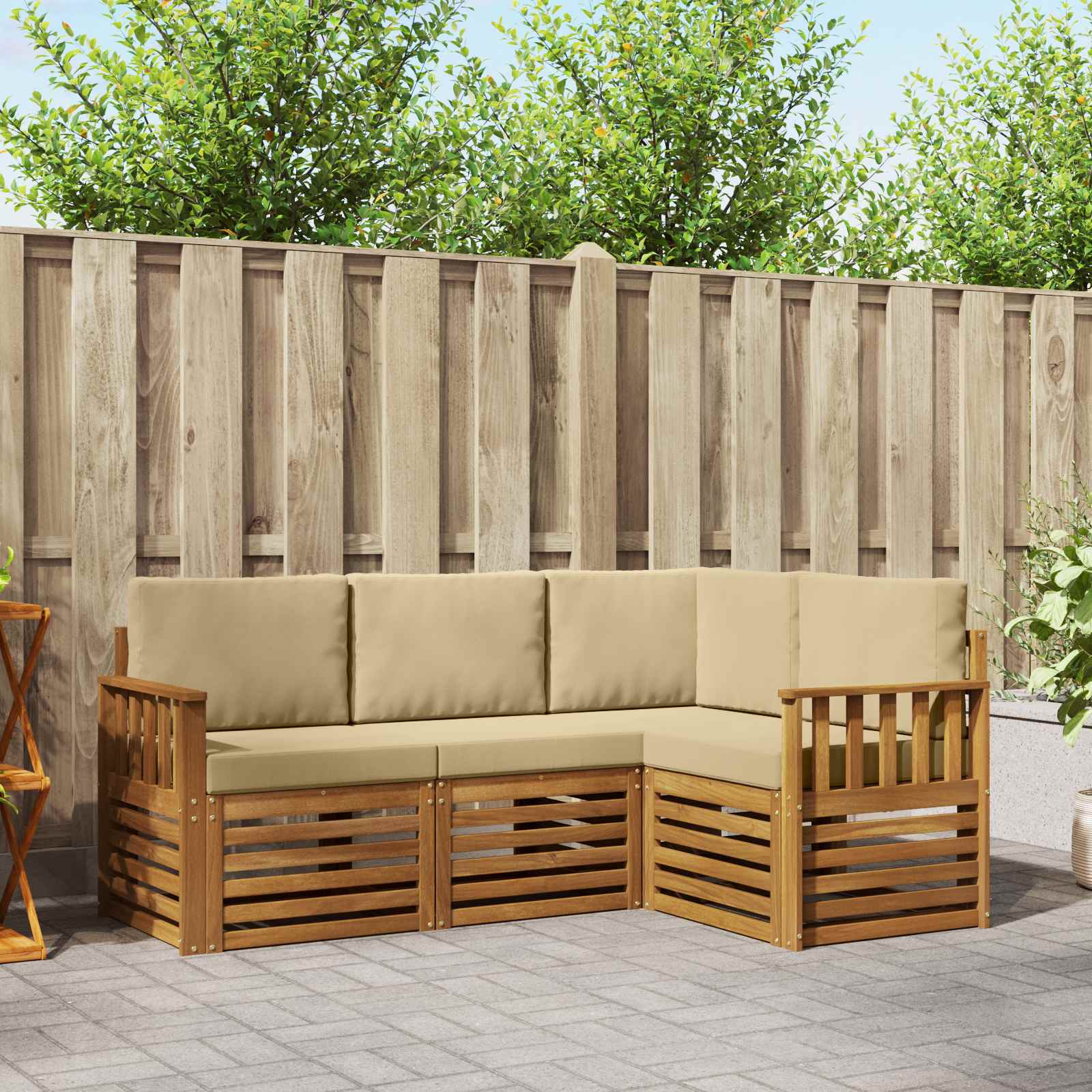 vidaXL Zestawy sof 4 pcs Naturalny i Beżowy Lite Drewno Akacji