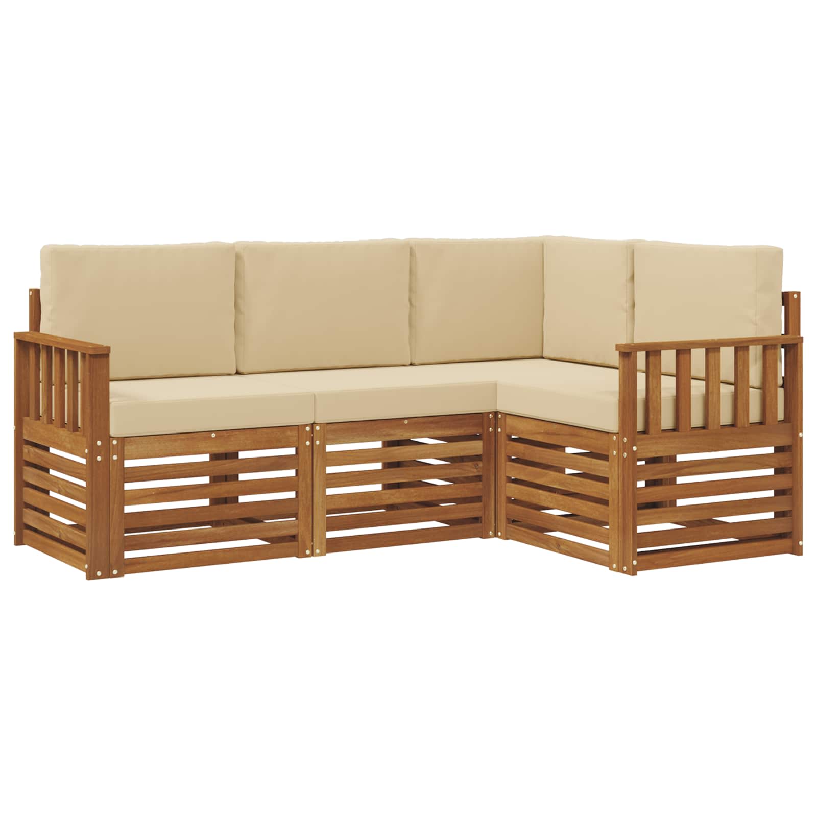 vidaXL Zestawy sof 4 pcs Naturalny i Beżowy Lite Drewno Akacji